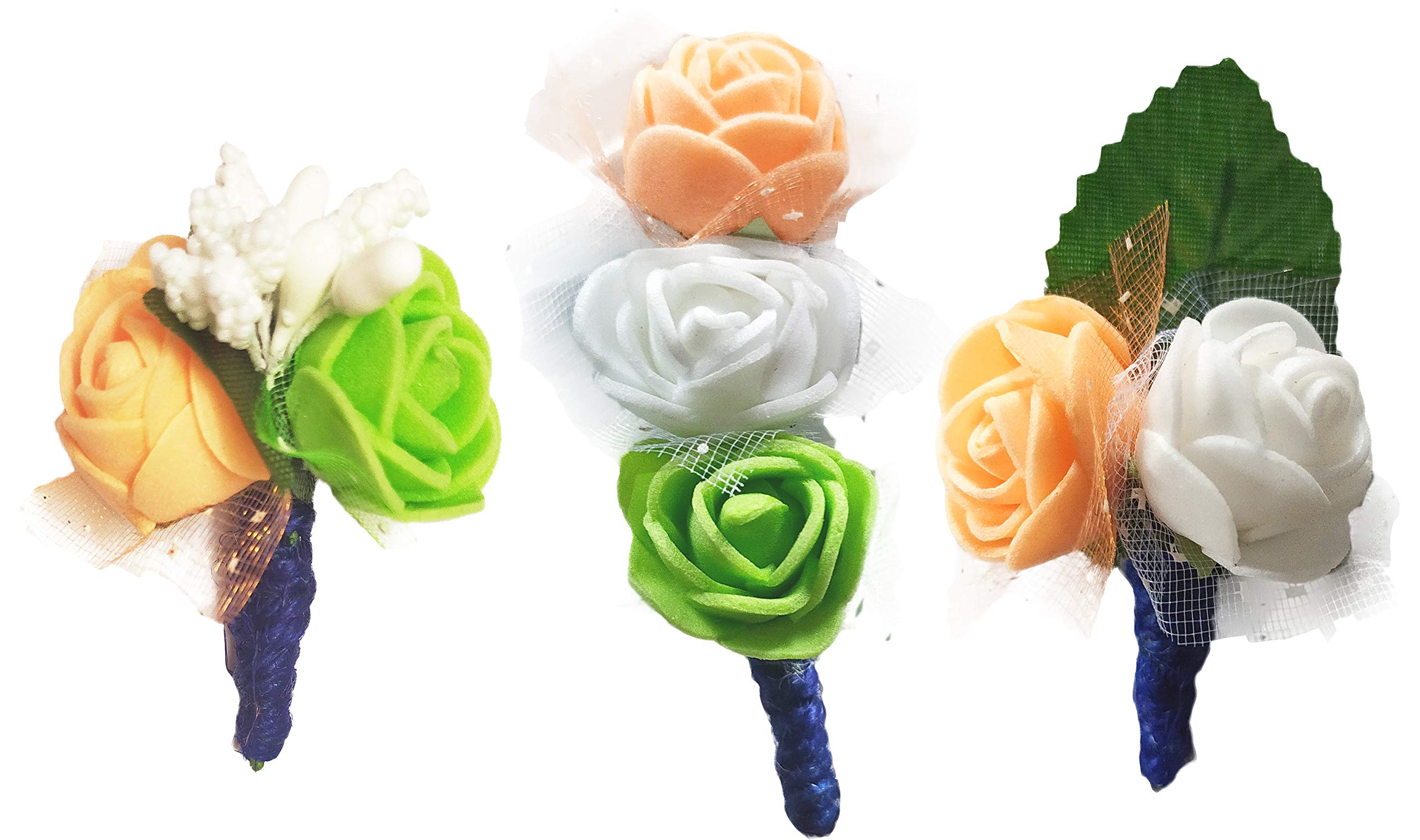 Unisex Brooch Artificial Flowers Tiranga Flag Color for Independence and Republic Day Pack of Three