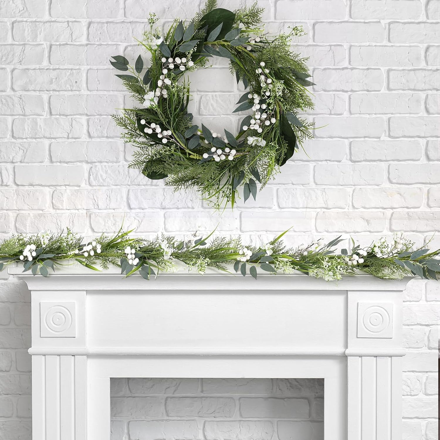 6.5 Ft Artificial White Flowers Garland Spring Summer Swags White Wild Flower with Berries Garland Vine for Wedding Front Door Porch Table Indoor Door Home Mantle All Year Decoration