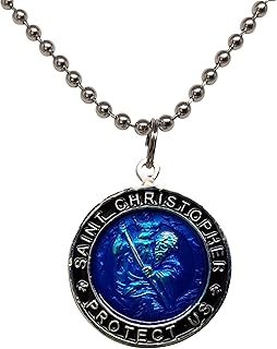 Baja Billys Ocean Creations St. Christopher Surf Necklace, Large Pendant, Royal Blue with Black Rim, 23 Inch Ball Chain