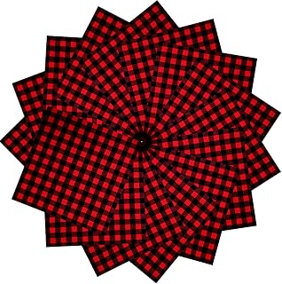 Windbom 15 Pack 12 x 12 Inch Buffalo Plaid Heat Transfer Vinyl Fabric Sheets Red and Black Plaid Heat Transfer Sheets Adhesive Thermal Transfer for Cloth Craft