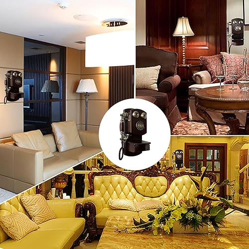 Miniatura 4 de Teléfono de pared retro, antiguo teléfono giratorio de montaje en pared con timbre mecánico vintage, teléfono fijo clásico antiguo con cable para