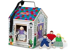 Melissa & Doug, Take-Along Wooden Doorbell Dollhouse, Doorbell Sounds, Keys, 4 Poseable...