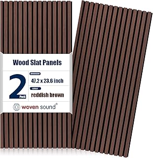 Woven Sound Wood Panels for Wall, Functionality and Durability, Enhanced Acoustic & Sound Proof Fluted Design, Versatile Wood Slat Wall Decor for Home & Office, 2 Pack Walnut, 47.2x23.6 Inch
