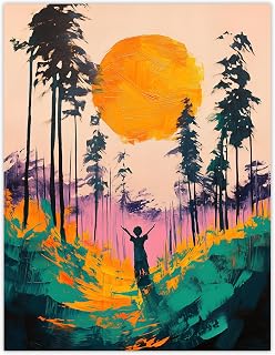 Artery8 Sunrise Joy Abstract Forest Landscape Painting Living Room Large Wall Art Poster Print Thick Paper 18X24 Inch