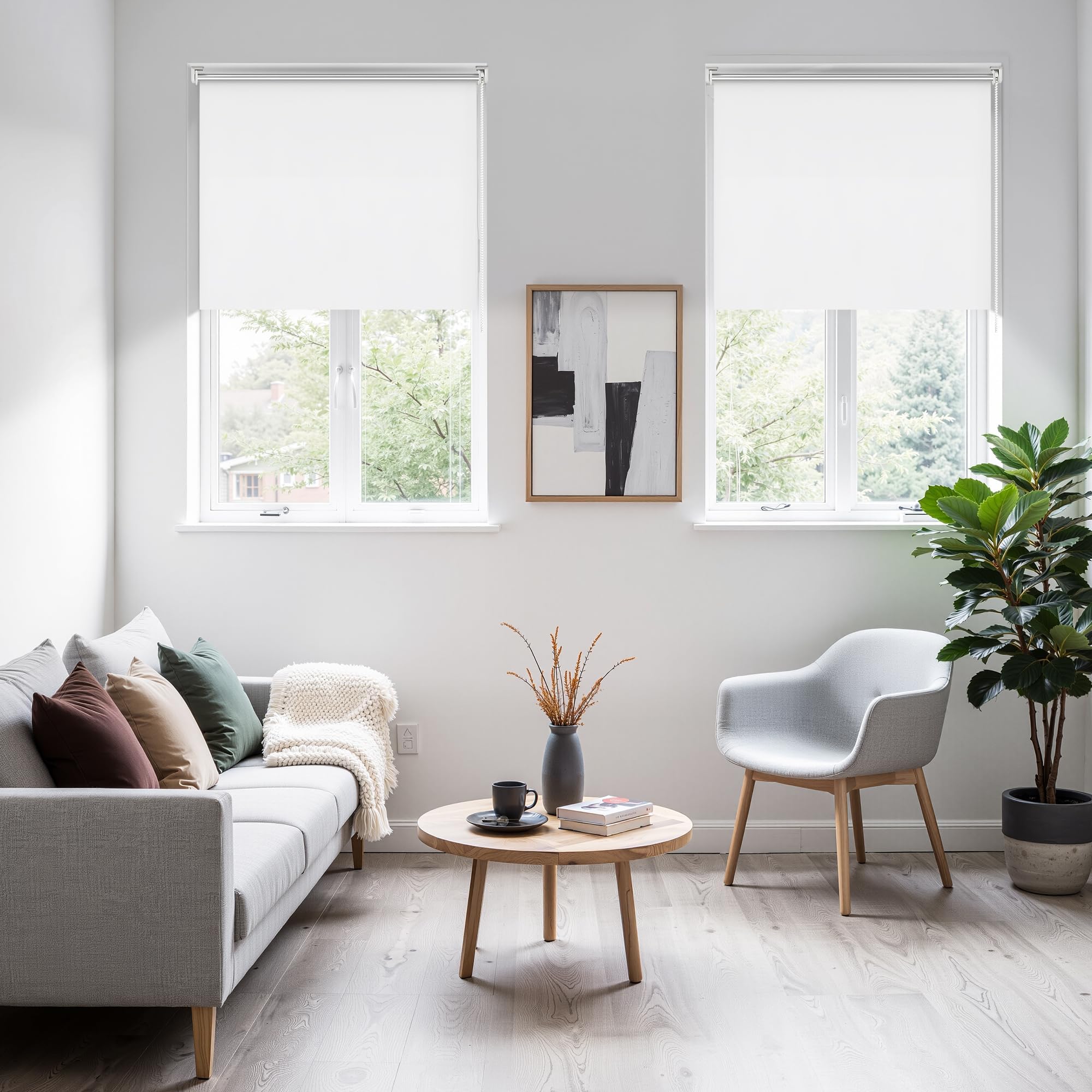 HOMEDEMO Tende a rullo oscuranti per interni Senza Foratura, 115x230cm, (Tessuto 115cm), Bianco, Tenda a rullo oscurante, veneziane da interno Giorno e Notte,per Porte e Finestre