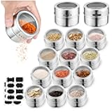 12pcs Stainless Steel Spice Jars, Magnetic Condiment Tins Magnetic Spice Jar With Clear Lid And Holes Sift&Pour - Easy To Clean