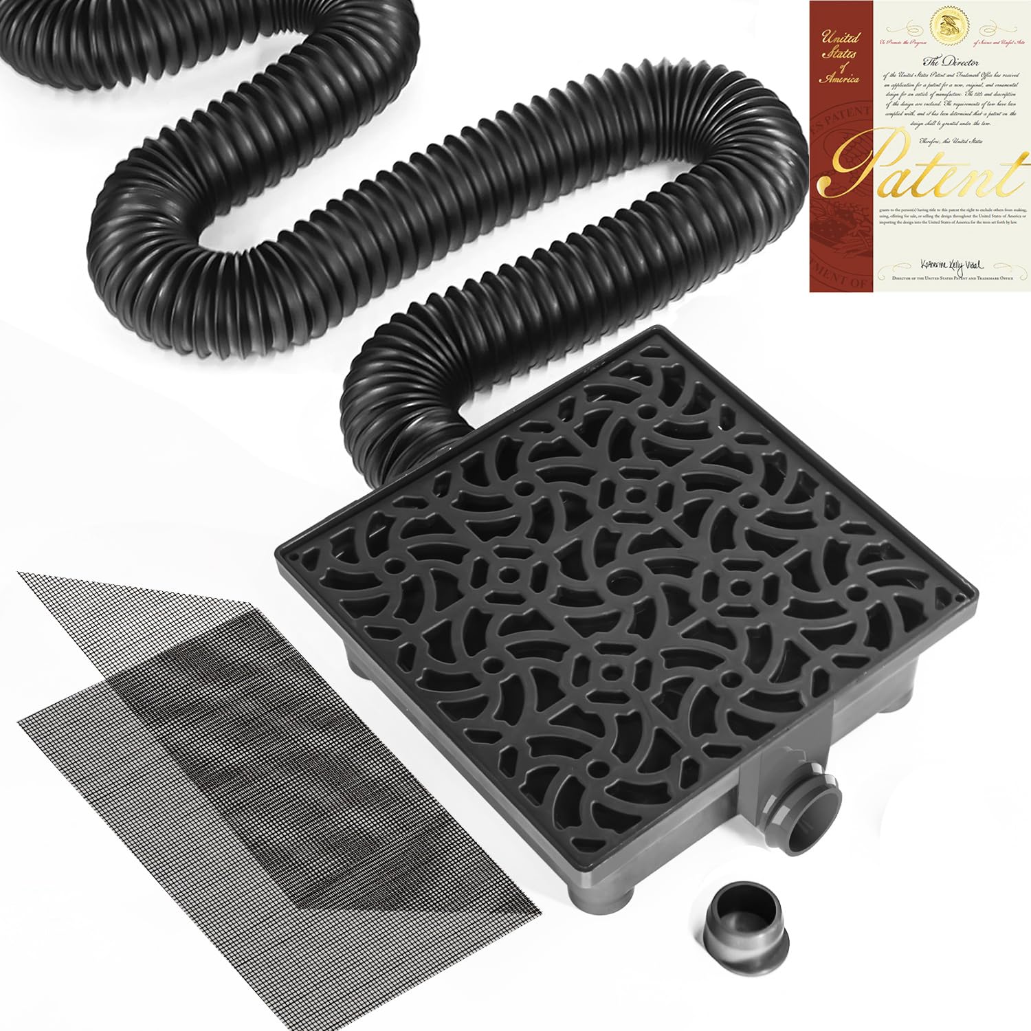 Naacoo Black Gutter Downspout Extensions, Upgraded 12X12in Catch Basin Low Profile Downspout Extender | No Deep Dig French Drain, Flexible Pipe Extension To 8.2Ft, Protect House Foundation.