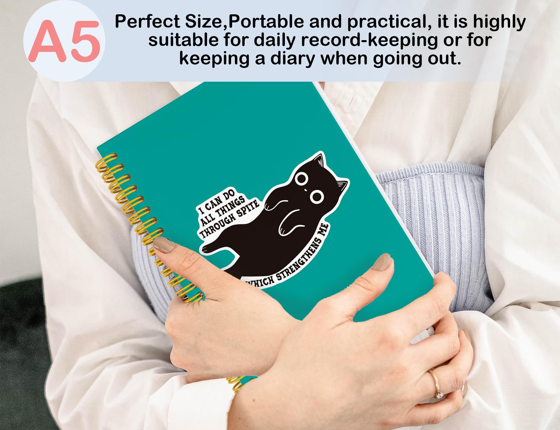 ICEWHITEY Taccuino divertente con gatto nero, regalo con gatto nero, I Can Do All Things Through Spite Journal, regalo sarcastico per donne, uomini, colleghi, forniture per ufficio con gatti, quaderno