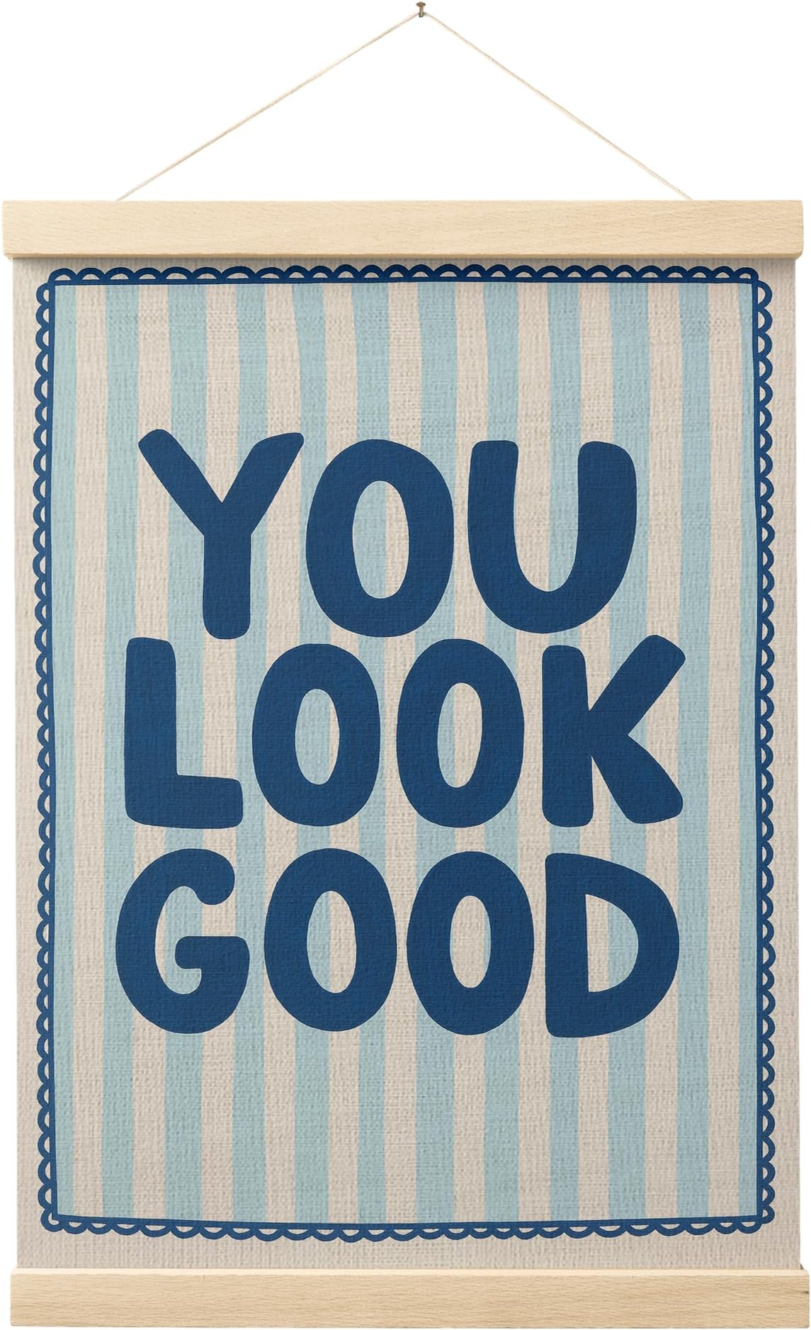 FGFK Trendy Blue Bathroom Wall Art Poster Hanger Frame, Funny Bathroom Decor, Funky Stripes You Look Good Inspirational Canvas Prints Framed Wall Decor for Washroom Restroom, 12x16 Inch