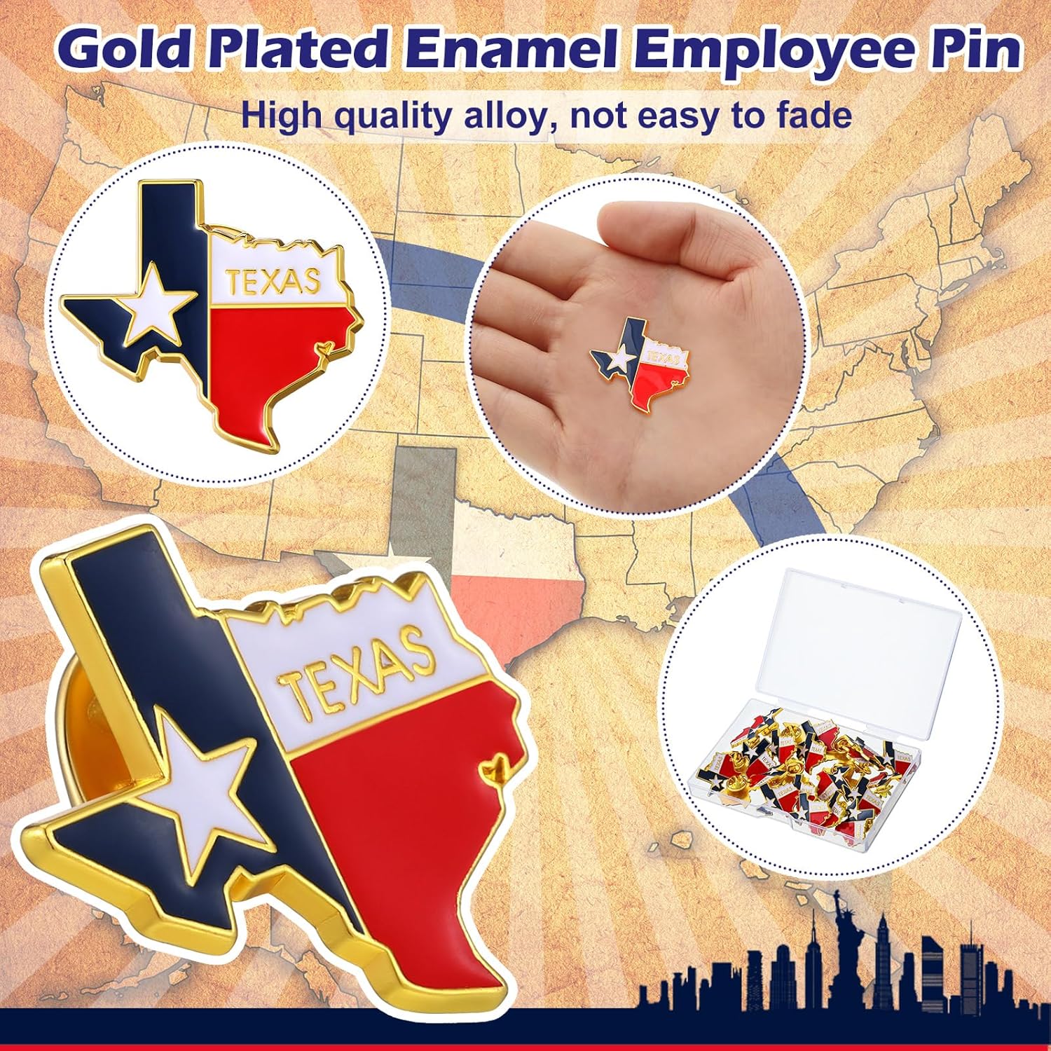Landical 50/80 Pcs Texas Pin Bulk State Shape Flag Texas Souvenir Gift Us American Flag Lapel Pin for Patriotic Traveler