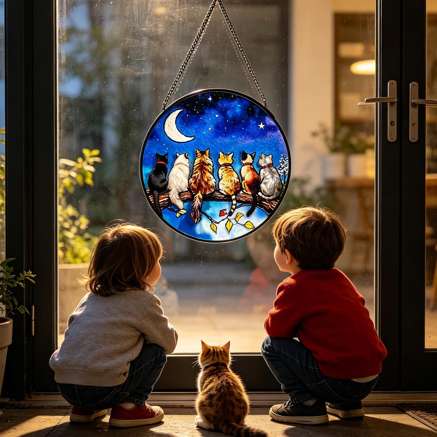 8 Inch Cat Stained Glass Suncatcher - Double-Sided Transparent Glass Panel image 3