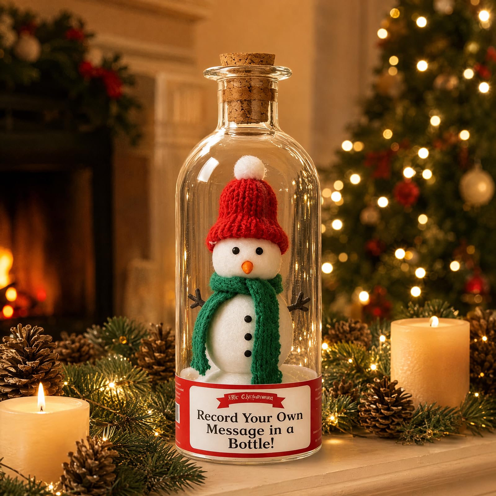 Messaggio dell'albero di Natale in una bottiglia, decorazione natalizia | Ornamento del pupazzo di neve della rosa dell'albero di vetro con voce registrabile, regali decorativi speciali di Natale