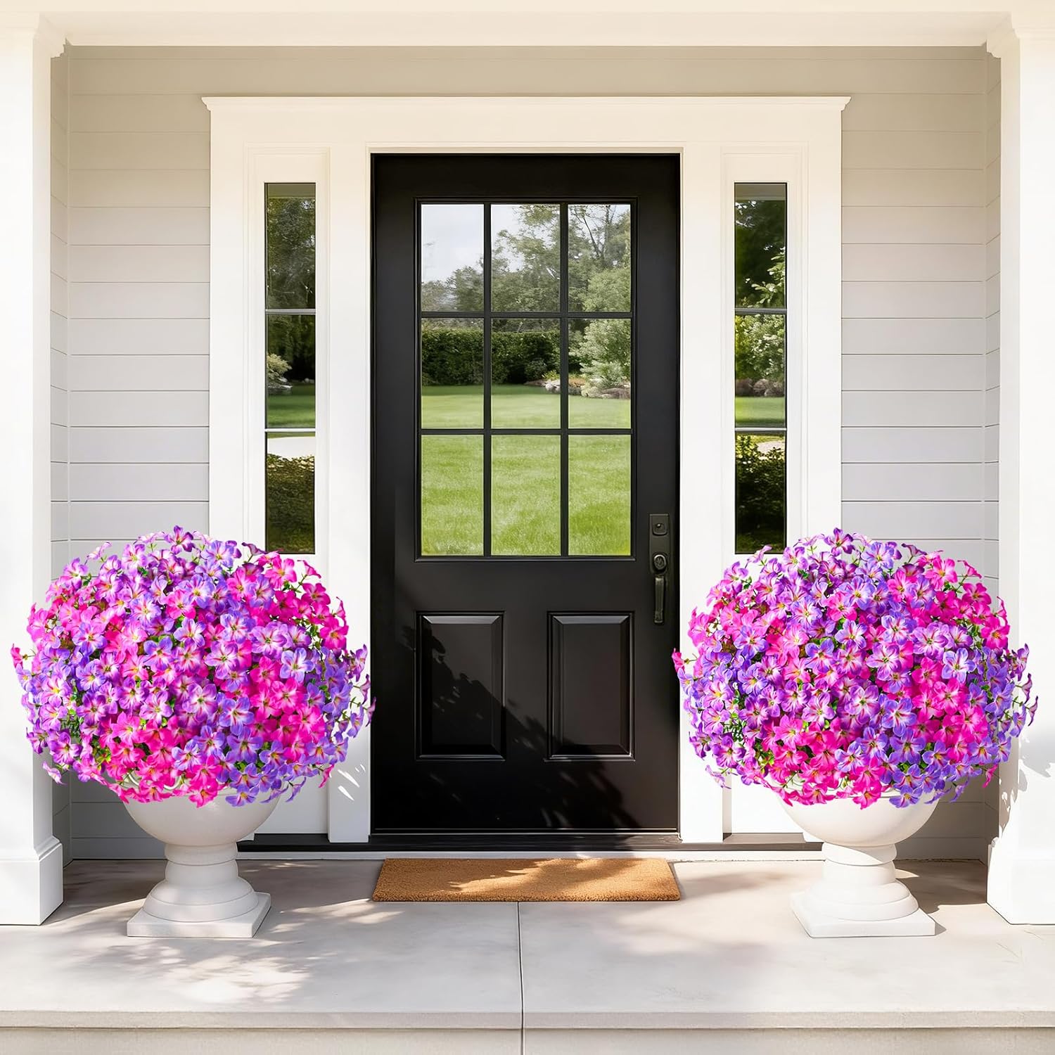 MARTINE MALL 24 Bundles Look Real Artificial Flowers for Outdoors, Fake Outdoor Flowers, UV Resistant Silk Petunia Flowers for Outside Faux Flowers for Outdoor Garden, Fuchsia & Purple & Rose Red