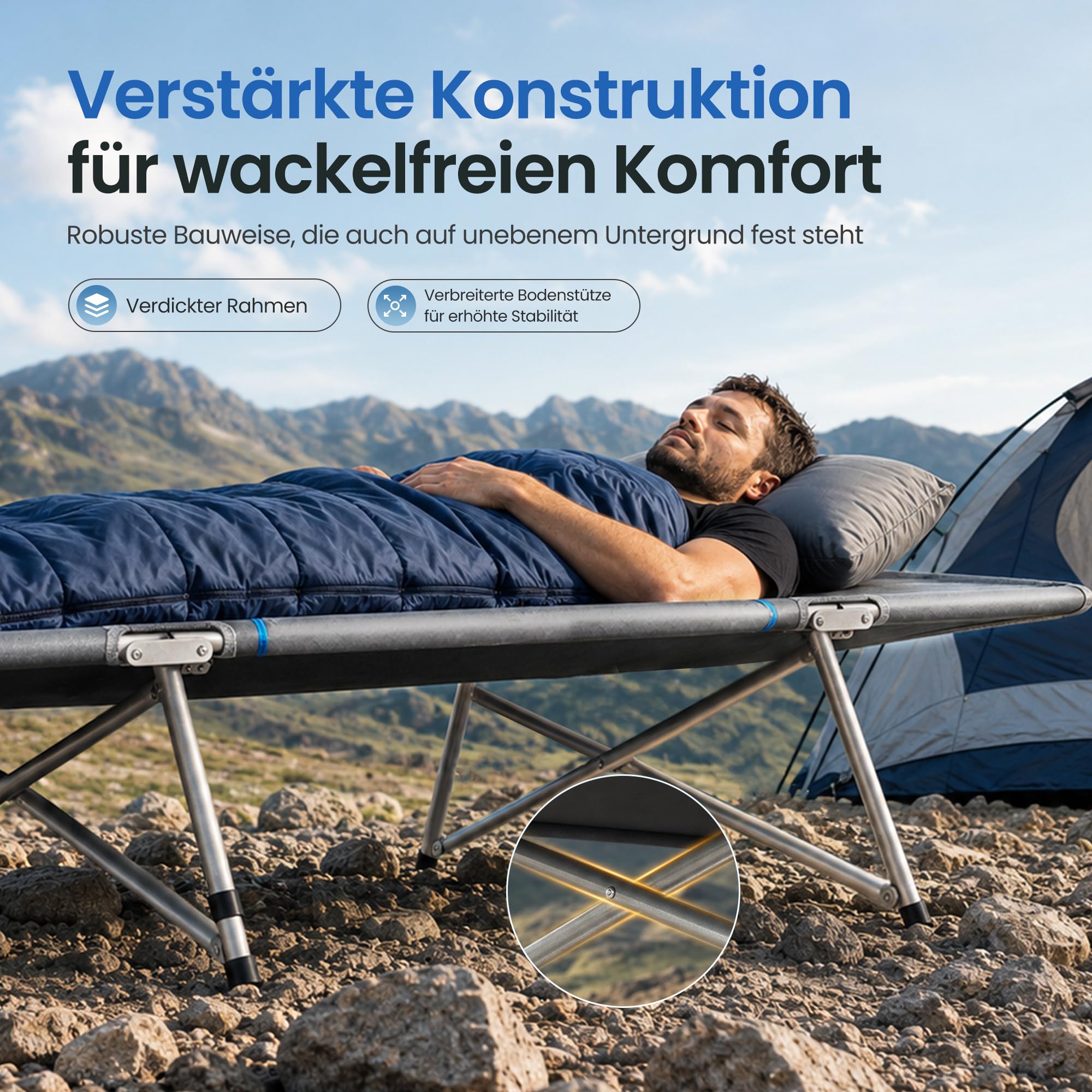 High Peak Feldbett klappbar, hohe Liegefläche, 190 x 65 x 45cm, bis 120kg | Gästebett mit 600D Oxford, pulverbeschichteter Stahlrahmen und Packmaß 95,5 x 14,5 x 12,5cm für Camping, Büro und Gäste