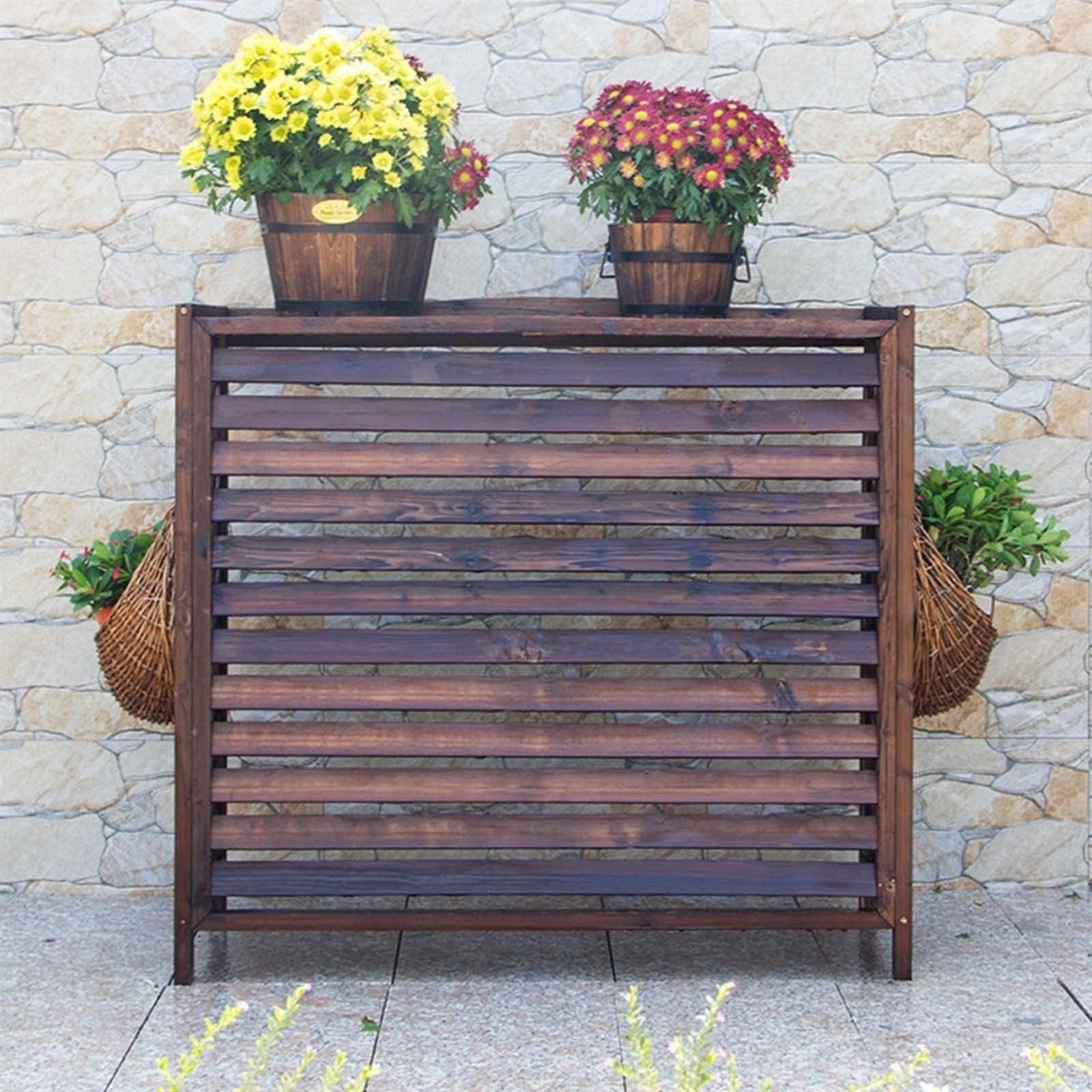 Cache-climatiseur extérieur en bois pour support plantes de balcon