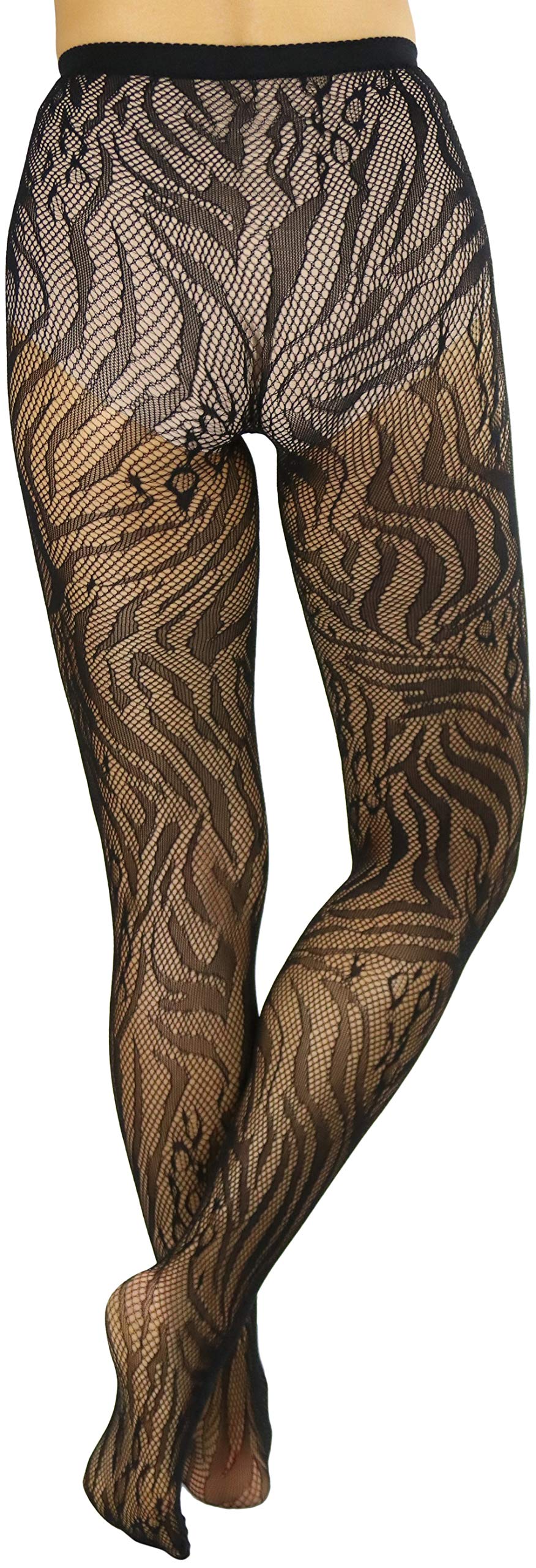 ToBeInStyle - Medias de red para mujer, diseño de animales salvajes - Negro - talla única (peso:45.3/79.3 kg)