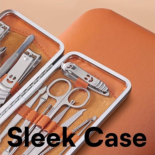 Miniatura 5 de H&S Juego de manicura  Removedor de cutículas  Kit de manicura para mujer  Cortaúñas de acero inoxidable  Funda de cuero incluida  Juego de 14