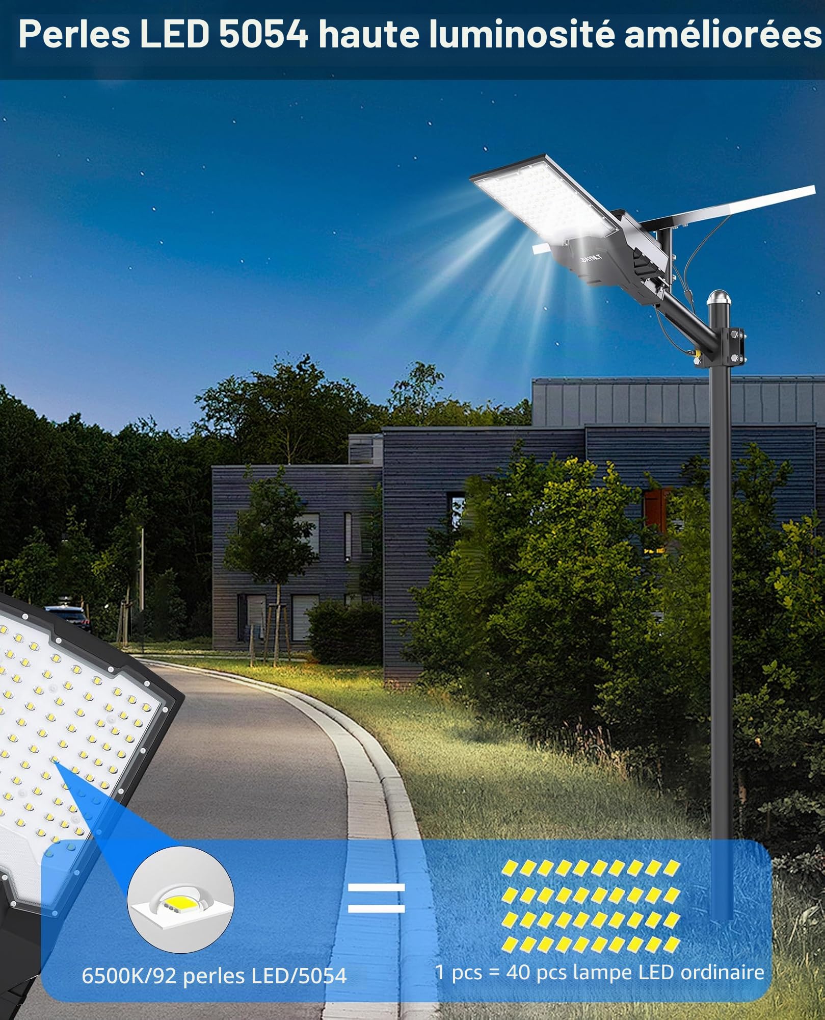 JAYNLT X-18000W Lampadaire Solaire Extérieur Puissant avec Telecommande