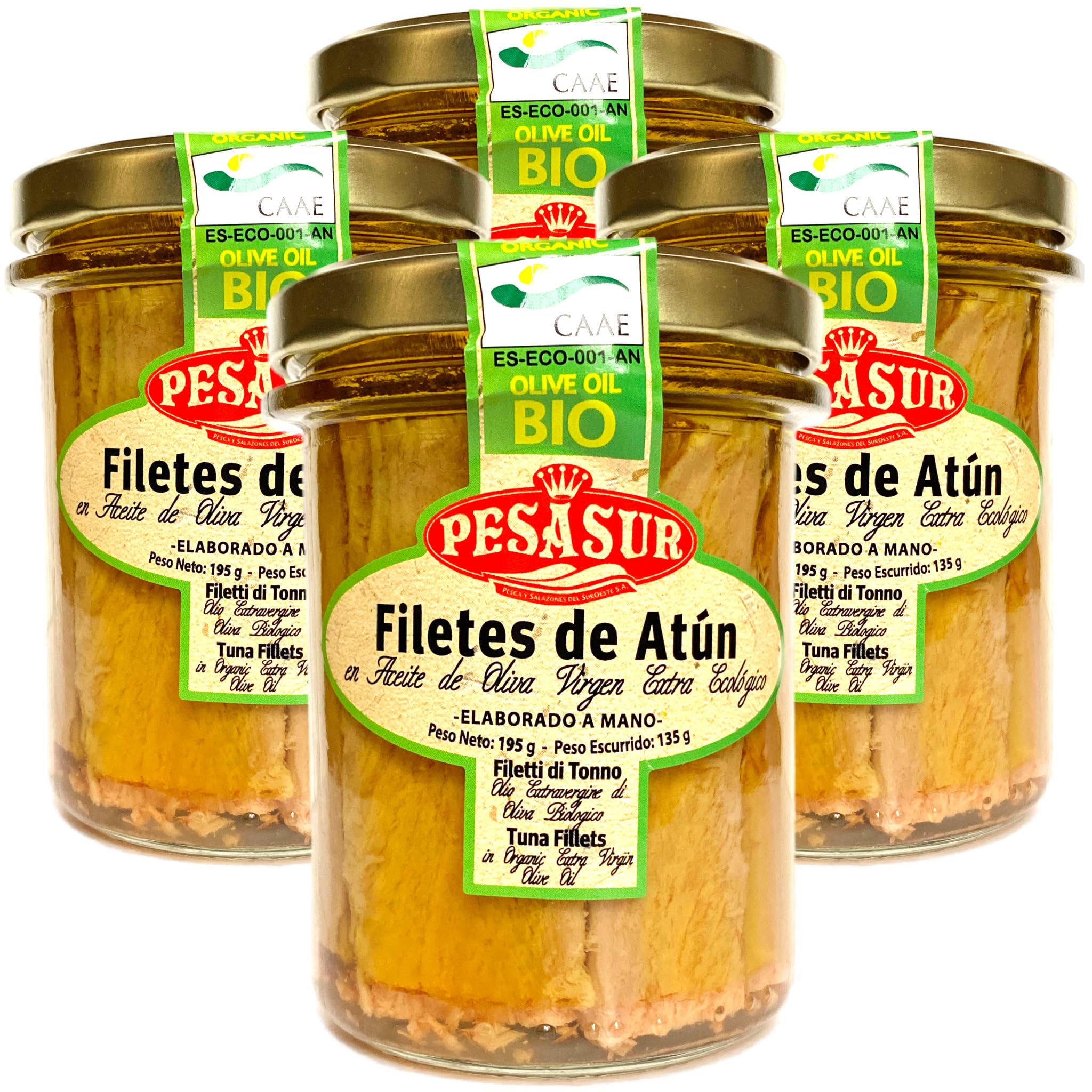 Pesasur Tuna Fillets in Organic Extra Virgin Olive Oil 195g (Pack of 4)