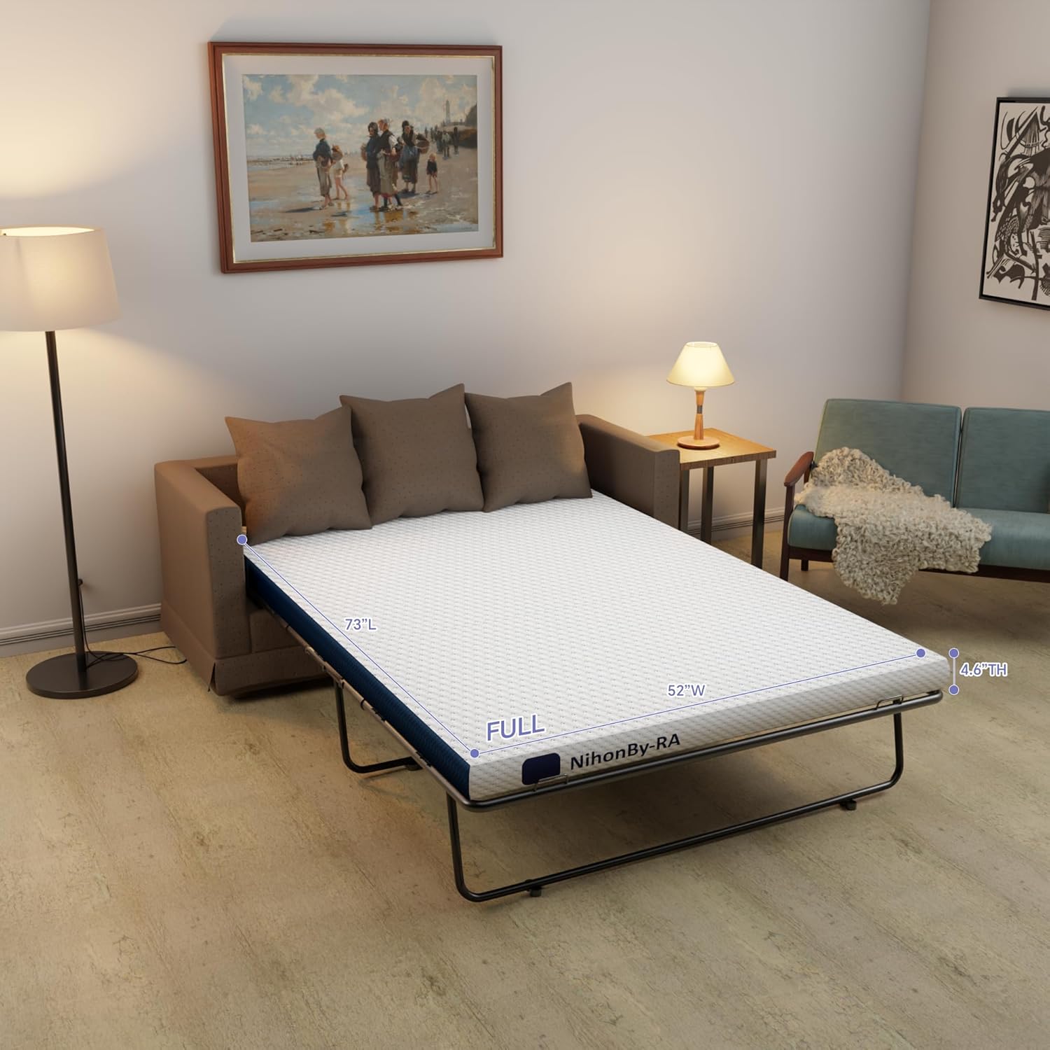 4.6 Inch Memory Foam Mattress Replacement for Sleeper Sofa and Couch Beds | 4.6 in| CertiPUR-US Certified | Washable Material w(Sofa Not Included)(Queen)