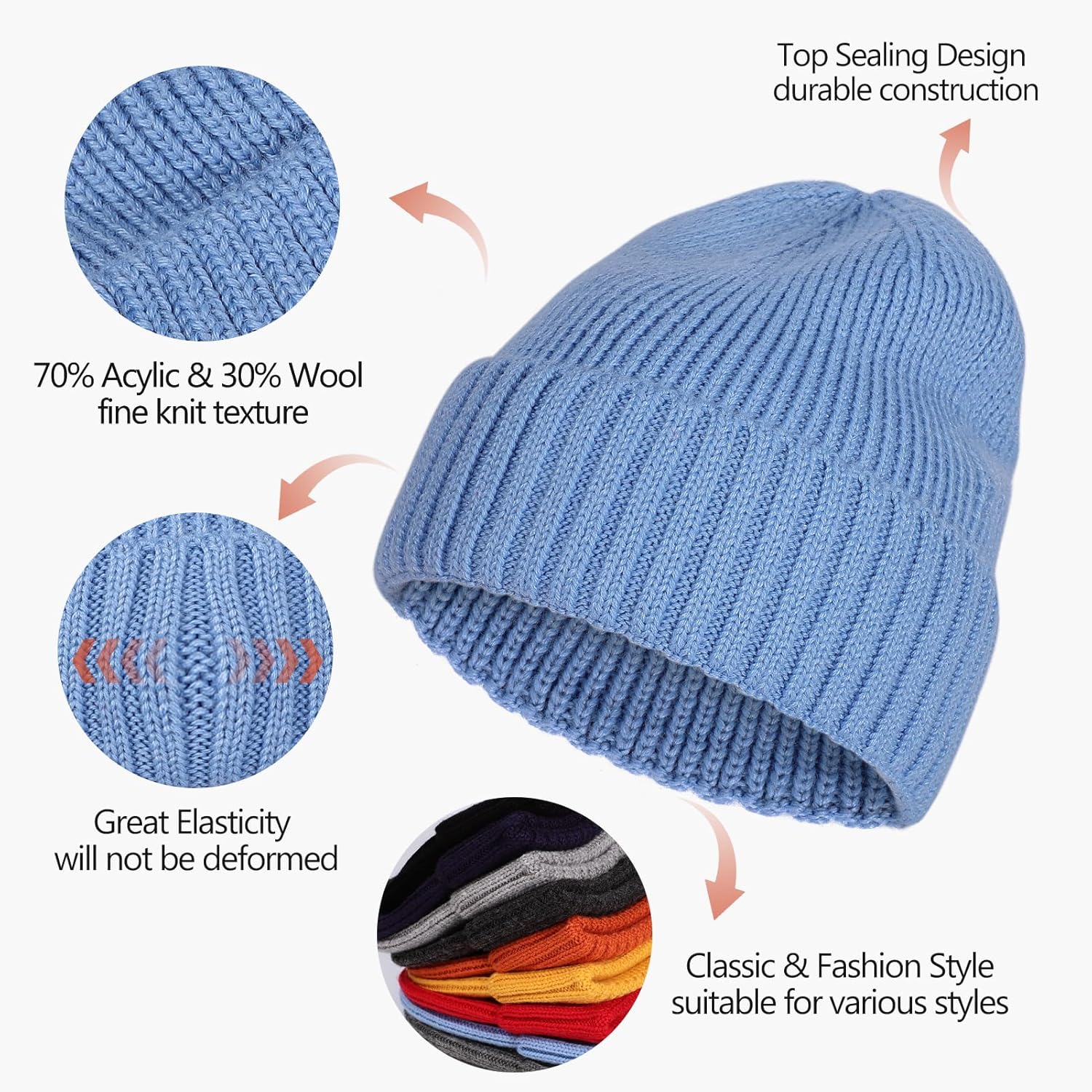 Kids Merino Wool Beanie Hat Warm Ribbed Knit Winter Cuffed Skull Cap Ski Caps for Boys Girls Ages 7-14 - Image 4