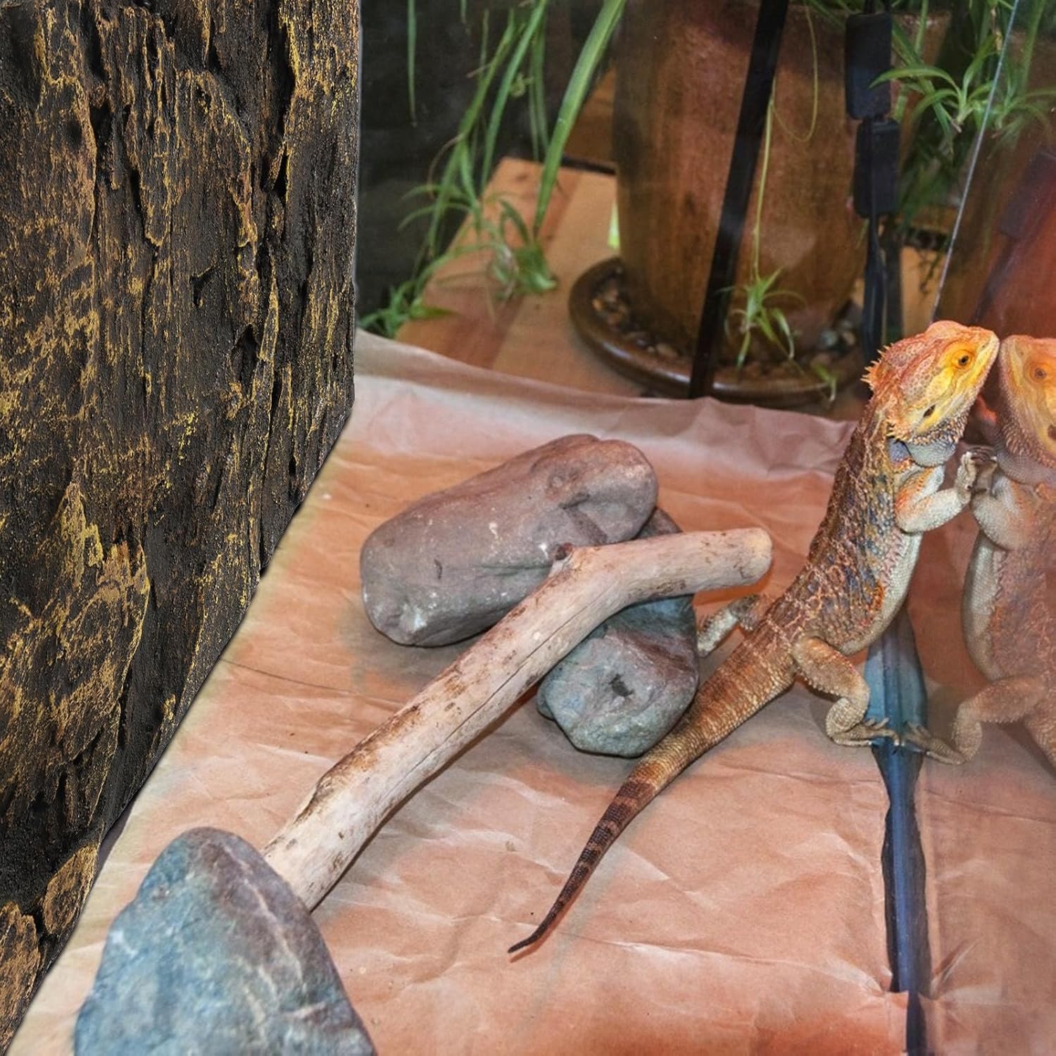 Alasum 3D Turtle Tank Background Plate Pu Material Reptile Tank Decorative Board Yellow Rock Effect for Terrarium Habitat Decor