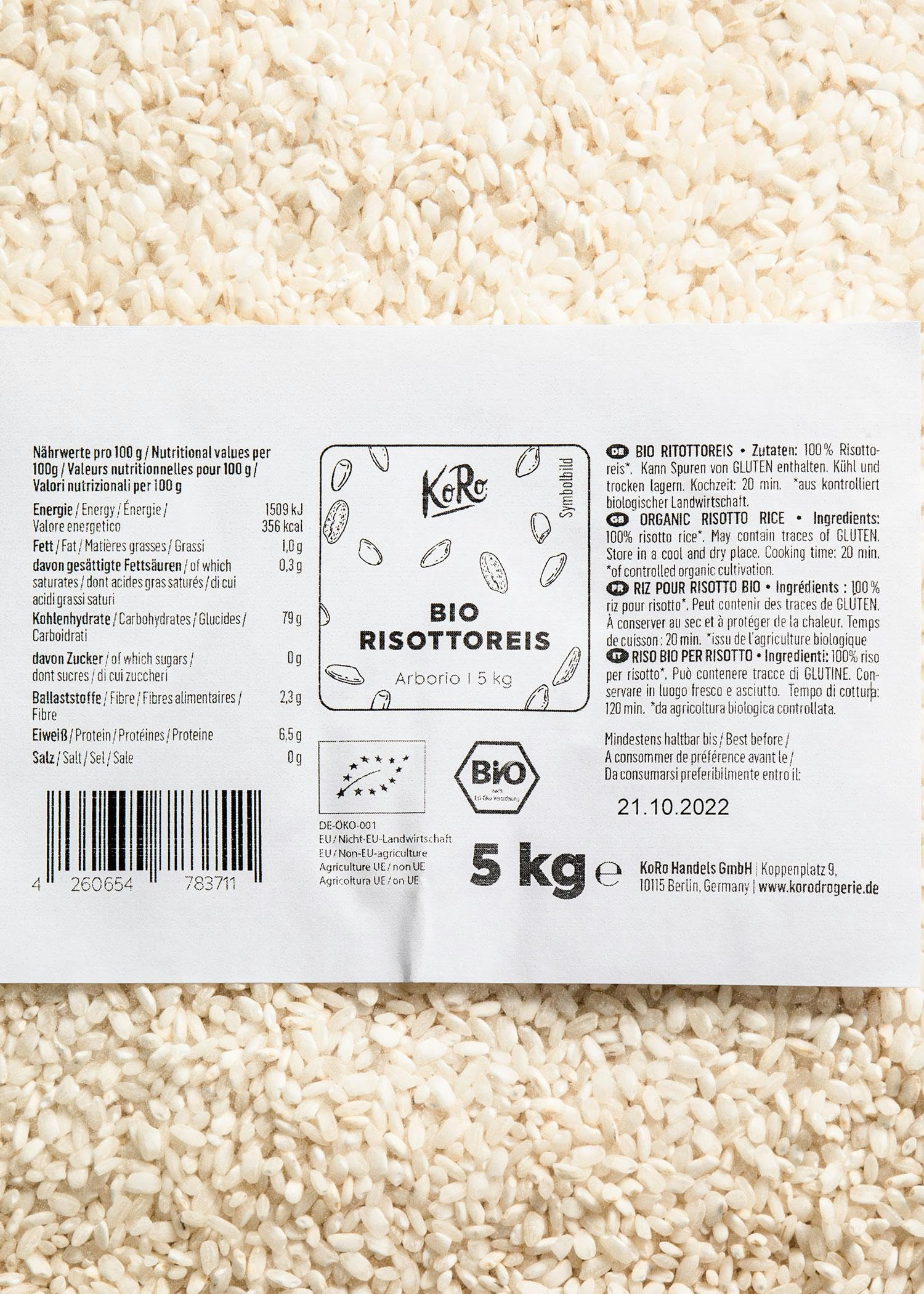 KoRo - Riz à risotto bio 5 kg - qualité supérieure - issu de l'agriculture biologique - grand format