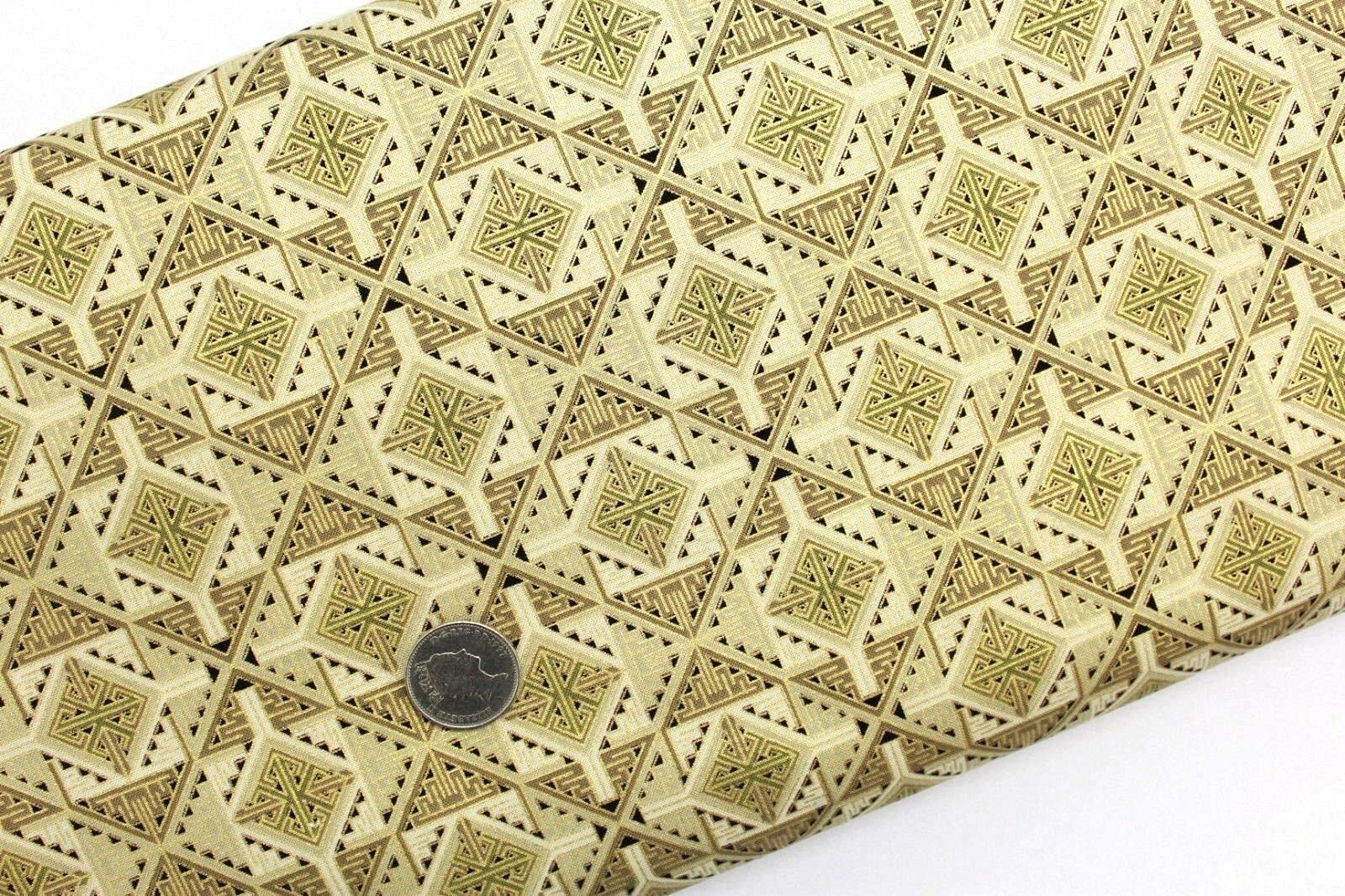 The Fabric Guys Celtic Range 100% Cotton Fabric Sold Per Metre for Decoration Occasions Cushion Panel 44" Wide (Geometric Gold)