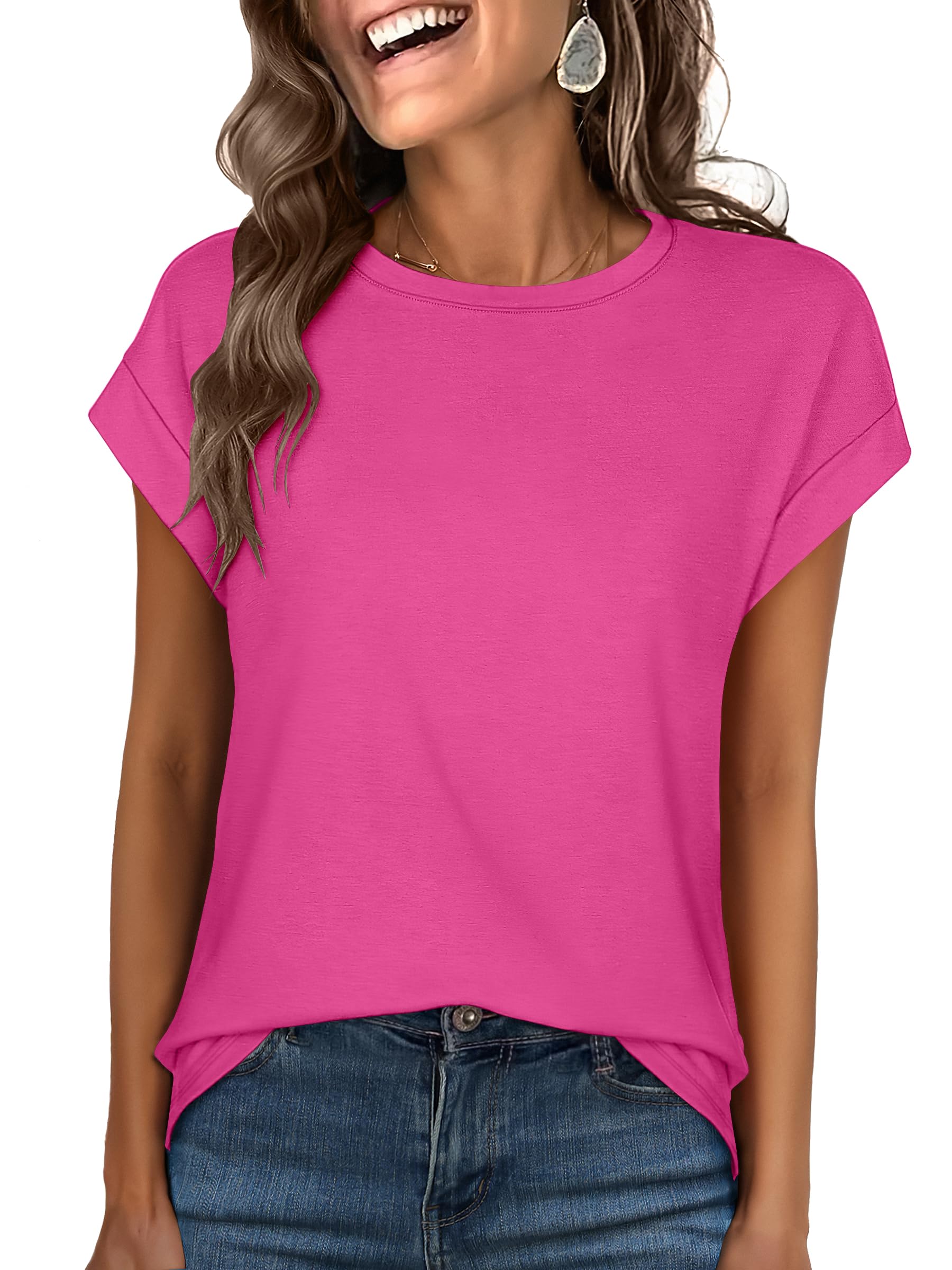 ANRABESS Womens Tops Summer Cap Sleeve Basic Tee Shirts 2025 Trendy Loose Fit Casual Dressy Business Work Tshirts Clothes