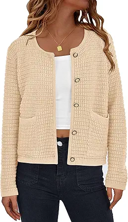 PRETTYGARDEN Women Knit Cardigan Sweaters Fall Fashion Long Sleeve Open Front Button Down Trendy Casual Jacket Winter Clothes