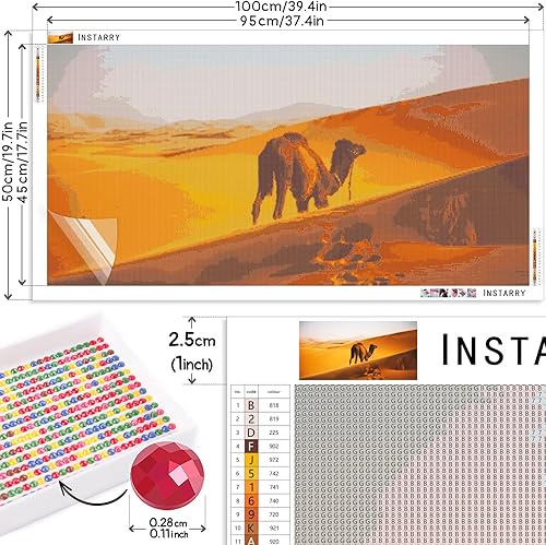 Miniatura 8 de Instarry Pintura de diamantes 5D de gran tamaño con diamantes de imitación de camello, desierto, bordado moderno, decoración del hogar, artes y