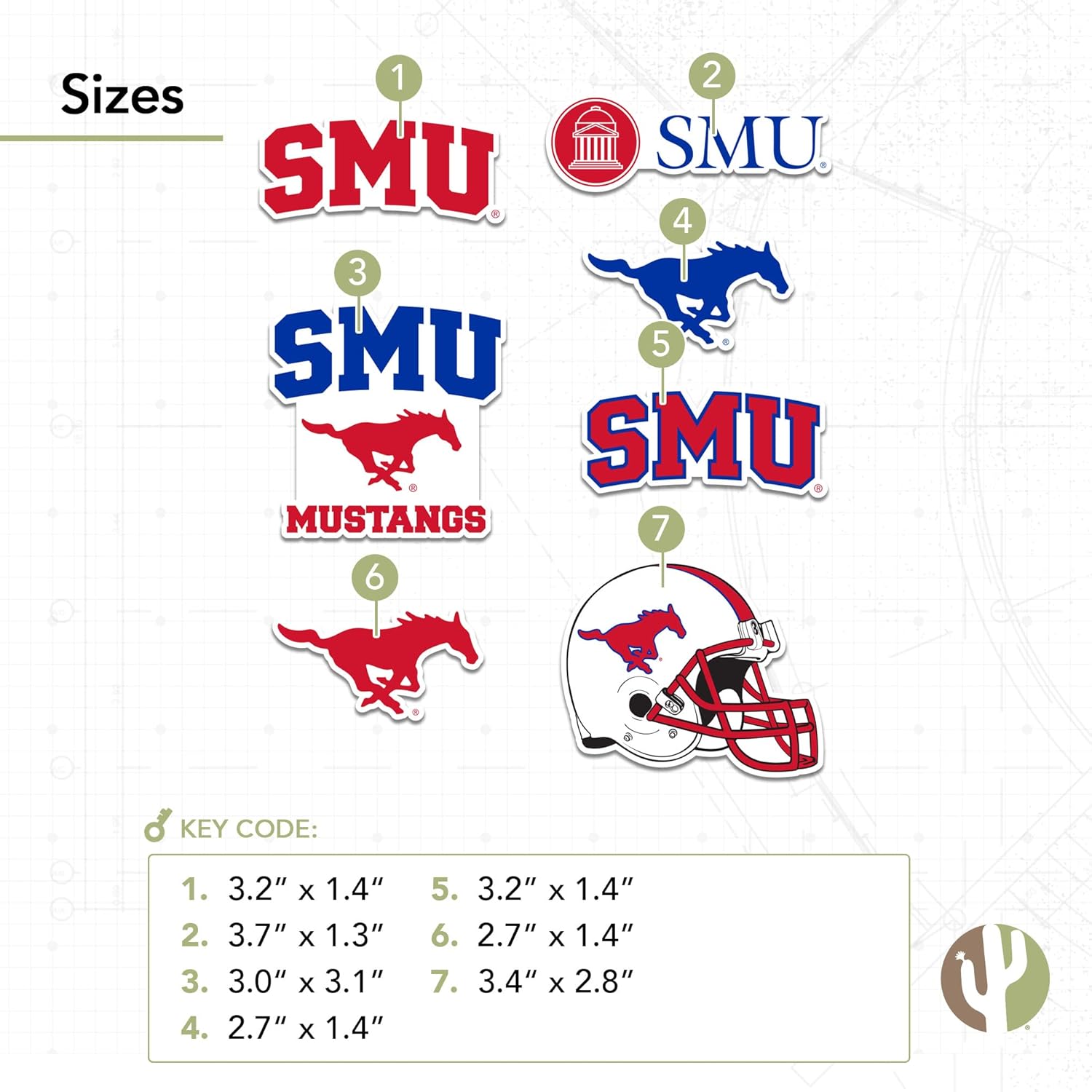 Desert Cactus Southern Methodist University Sticker SMU Mustangs Vinyl Decals Laptop Water Bottle Car Scrapbook Sheet T2 (Type 2) - Image 3