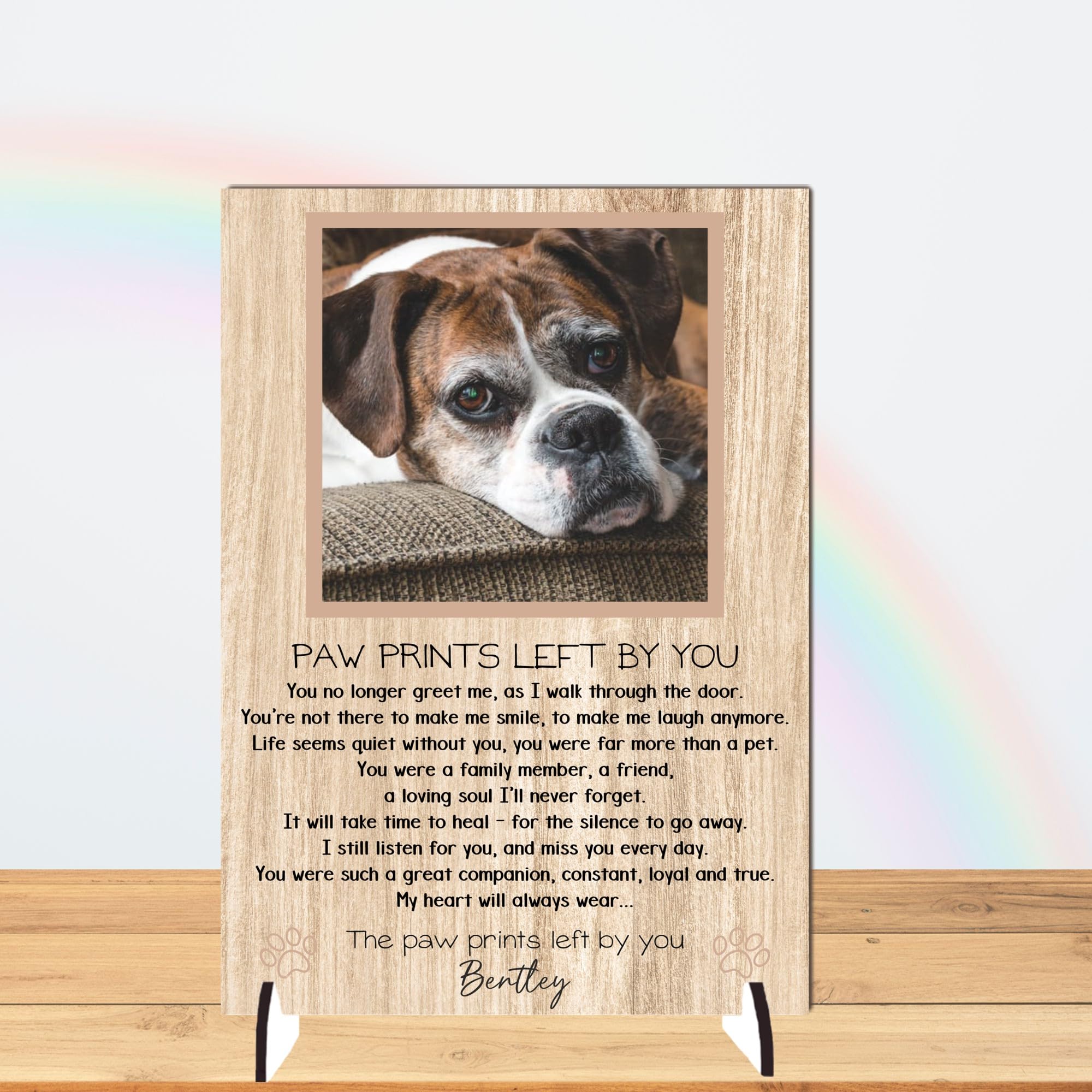 Pixie's Gifts Personalised Pet Loss Bereavement Photo Plaque - 'In Loving Memory' Tribute Sign for Your Dog or Cat - a Touch of Heaven in Your Home (Brown Wood, Mdf Wood A4 30cm x 21cm) — image 1