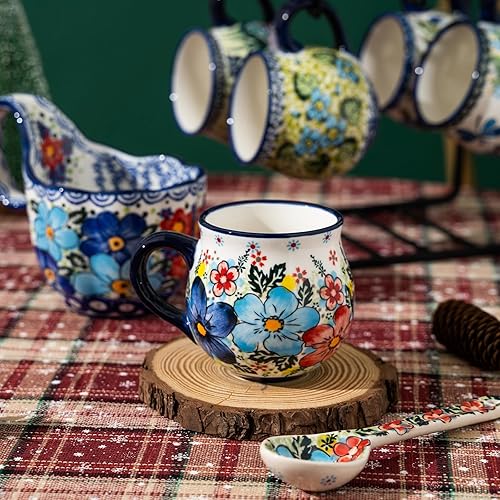 Miniatura 4 de ALMA Taza de café segura para microondas, 12 onzas, pintada a mano, taza de té de cerámica única para novia, madre, mujer (flores surtidas, mediana)