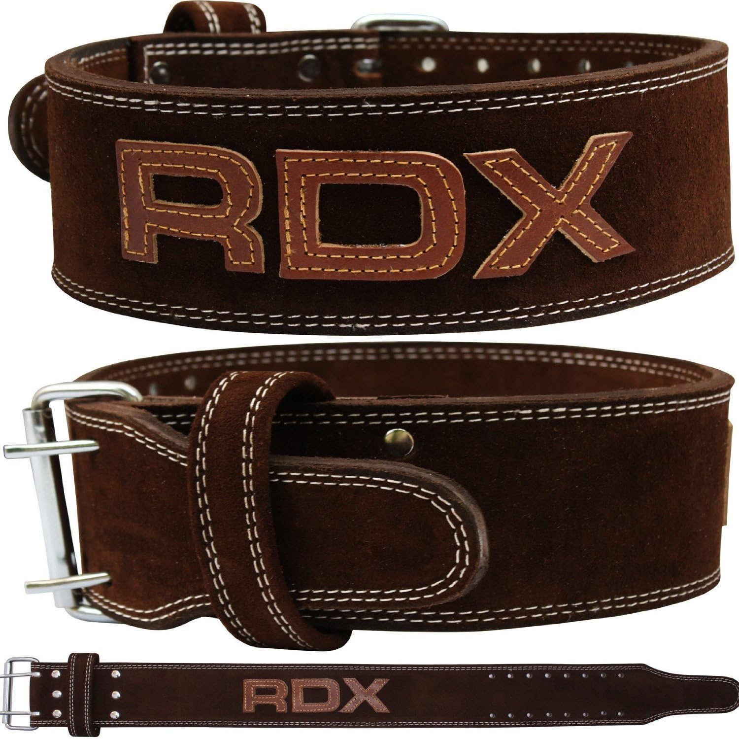RDX Powerlifting Belt for Weight Lifting | Approved By IPL and USPA | Double Prong Gym Training Leather Belt 10mm Thick 4” Lumbar Back Support - Great for Strongman, Bodybuilding, Deadlifts & Squats
