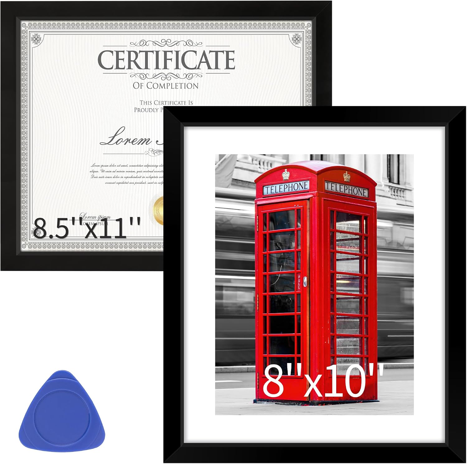 8x10 Picture Frame & 8.5 by 11 Diploma Frame, Black Photo Frames with Clear Plexiglass, for Collage Gallery Wall Display