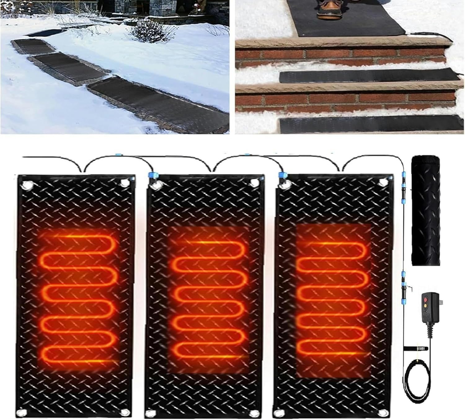 AMNOOL Snow Melting Walkway Mat Roof Heat Panel for Ice Dams Non Slip Rubber Heated Mat Black Roof Heated Outdoor Mats for Winter