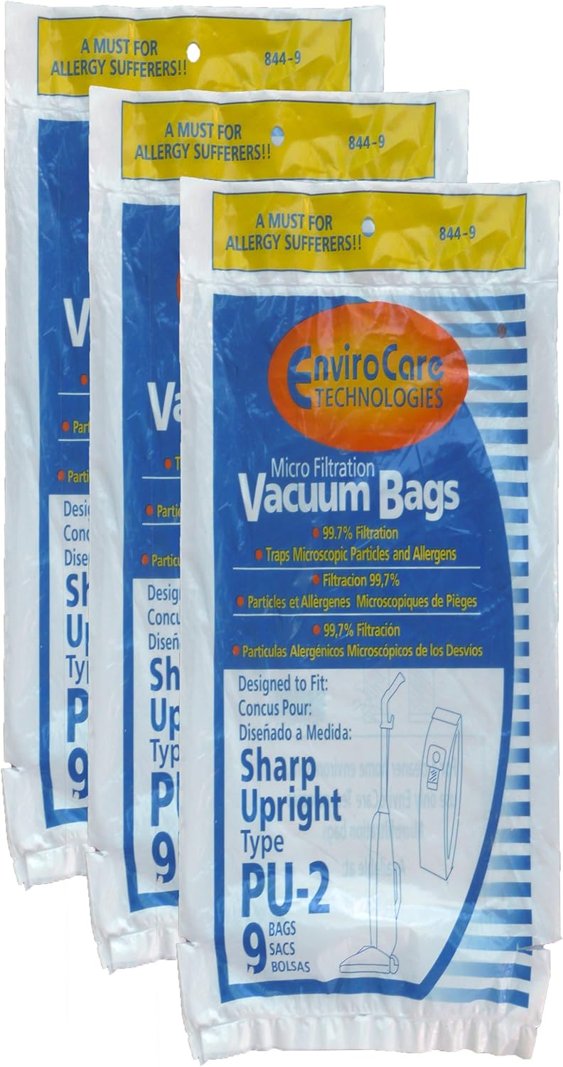 27 Sharp Pu-2 / Pu2 Allergy Vacuum Bags, Upright Vacuum Cleaners, EC12SWC, ECT5970, ECT5980, ECTU5907, ECTU5909, ECTU5910, EC12TWT4, EC12TXT2, ECS2720, ECT2840, ECT2850, ECT2860, ECT4650, ECT4660, ECT