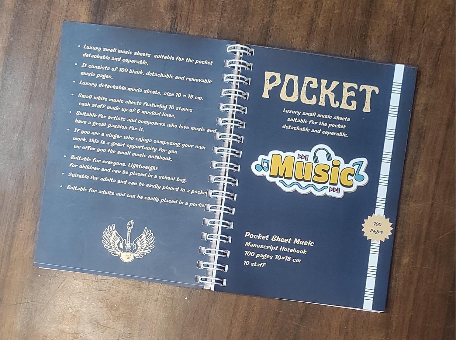 Pocket Music Manuscript Notebook – 100 Pages (4×6 inch) – Wirebound for Easy Page Turning – Portable Staff Paper Notebook for Composers, Musicians & Songwriters - Blue cover