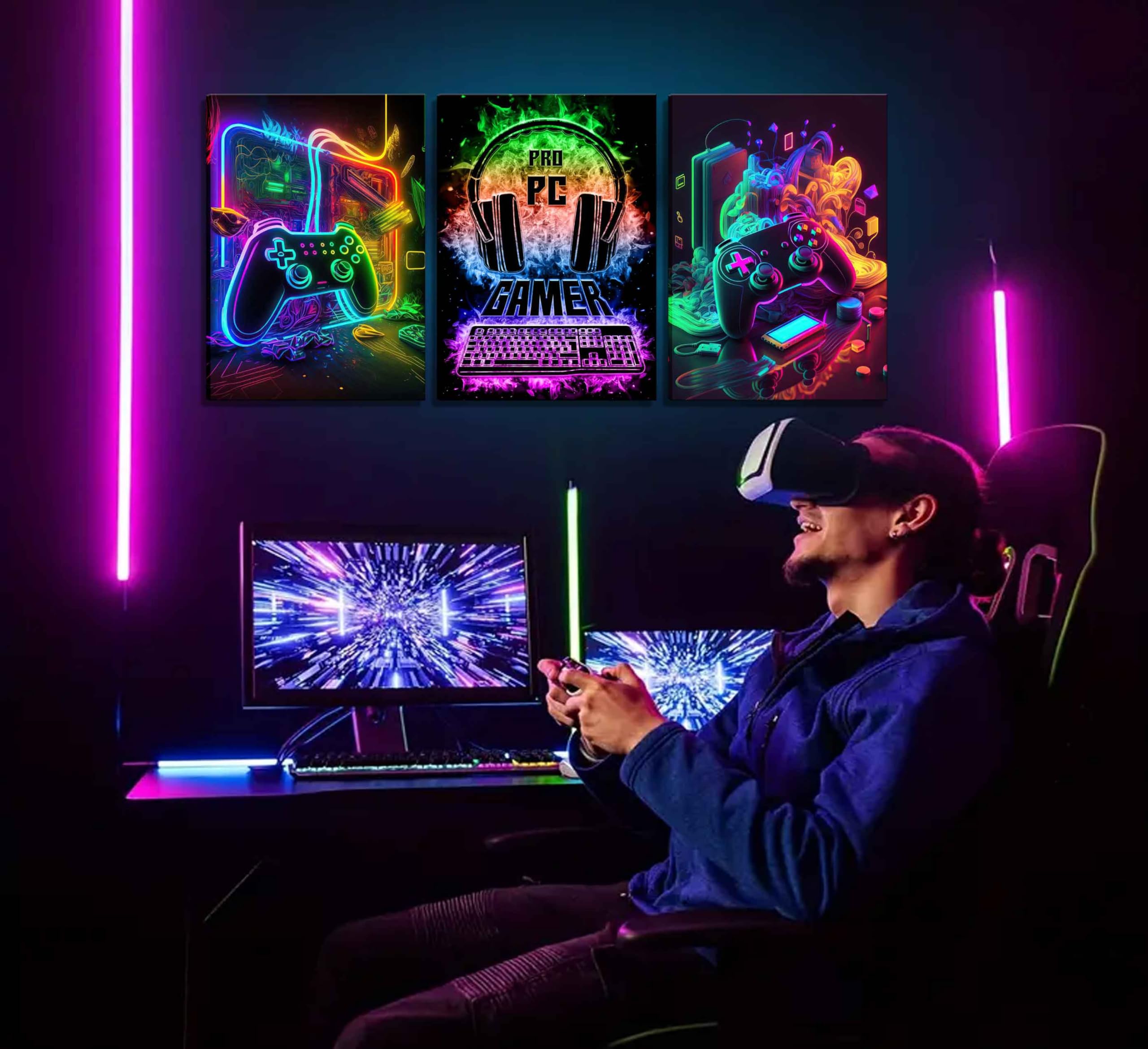 Dazzlewall 3 Stks Game Wall Art Prints Cool Neon Gaming Posters Voor Tiener Jongens Kamer Dorm Game Room Decor 12x16 Inch Niet Ingelijst