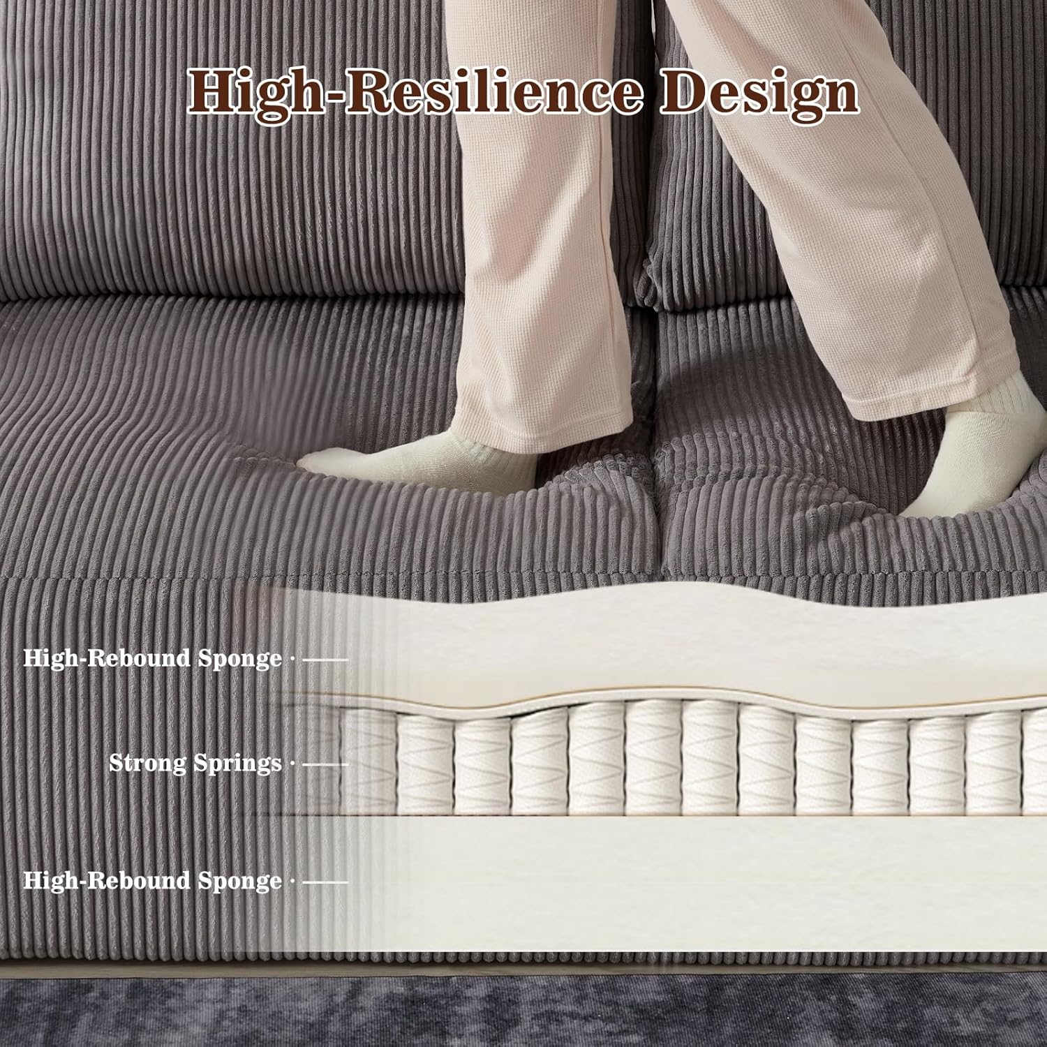79" Modular Loveseat Cloud Couch, Memory Foam Boneless Double Sofa, Comfy Upholstered Corduroy Frameless Furniture, No Assembly Required Small Couch for Apartment, Living Room, Office House, Grey