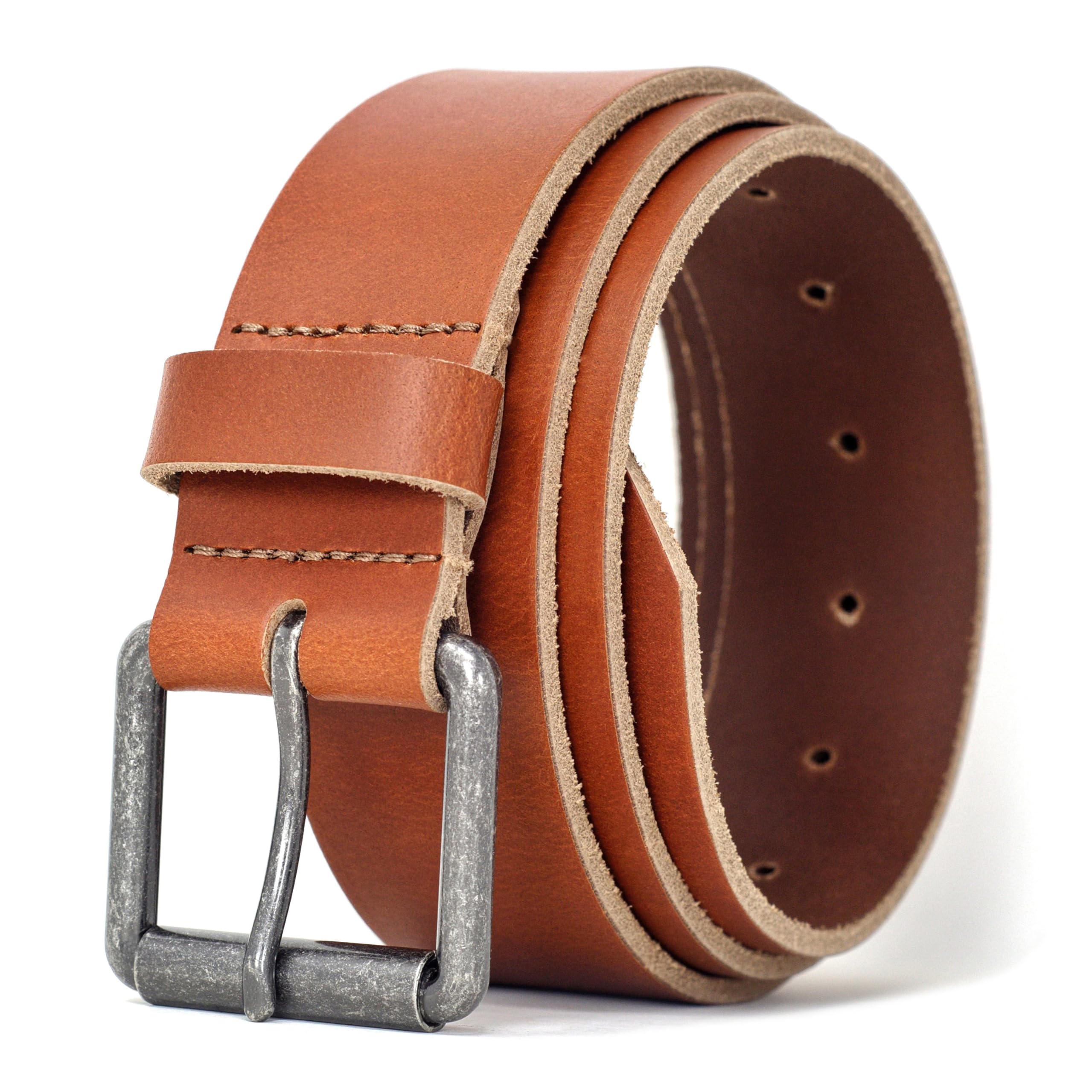 Ashford Ridge Full Grain Real Leather Belt for Men – Handmade in England – Nickel Free Roller Buckle – Genuine Cowhide - Tan Large (Nickel Free)