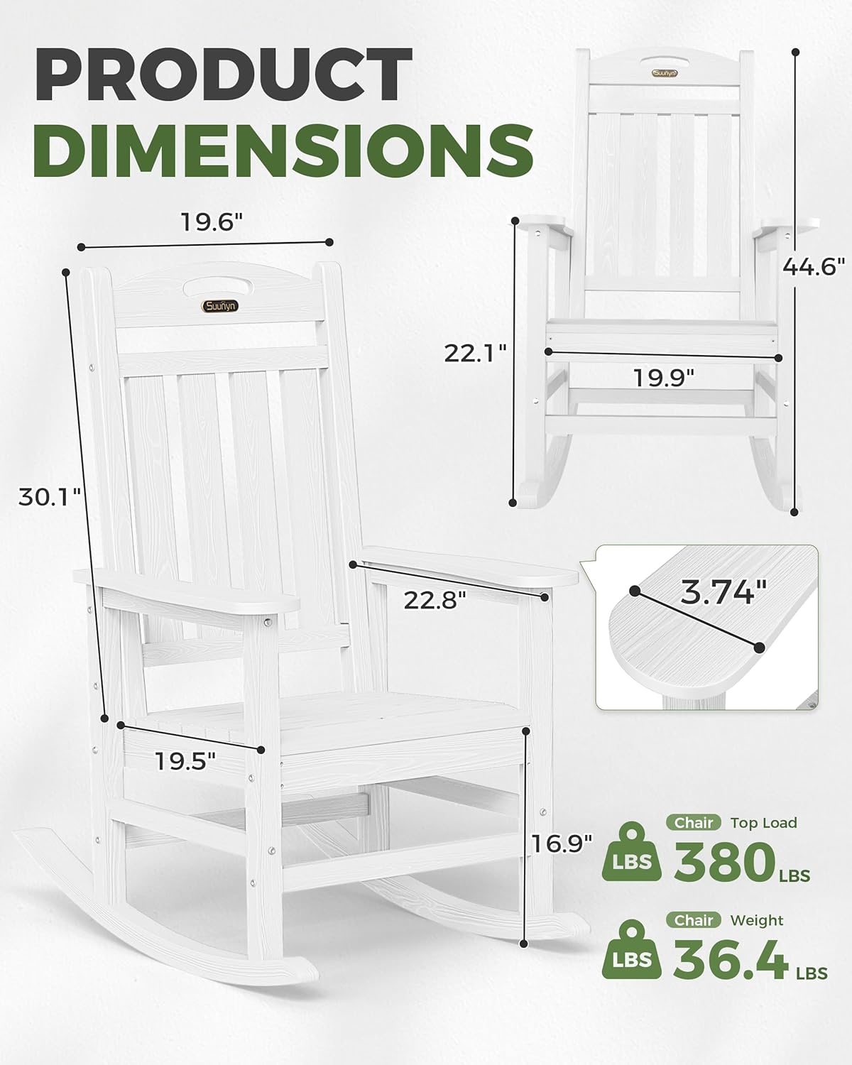Outdoor Rocking Chair, High Back Porch Rocker,Outdoor Side Table– 17" HDPE Adirondack Side Table,High Back Porch Rocker Chair, All Weather Resistant HDPE Oversized Rocking Chairs