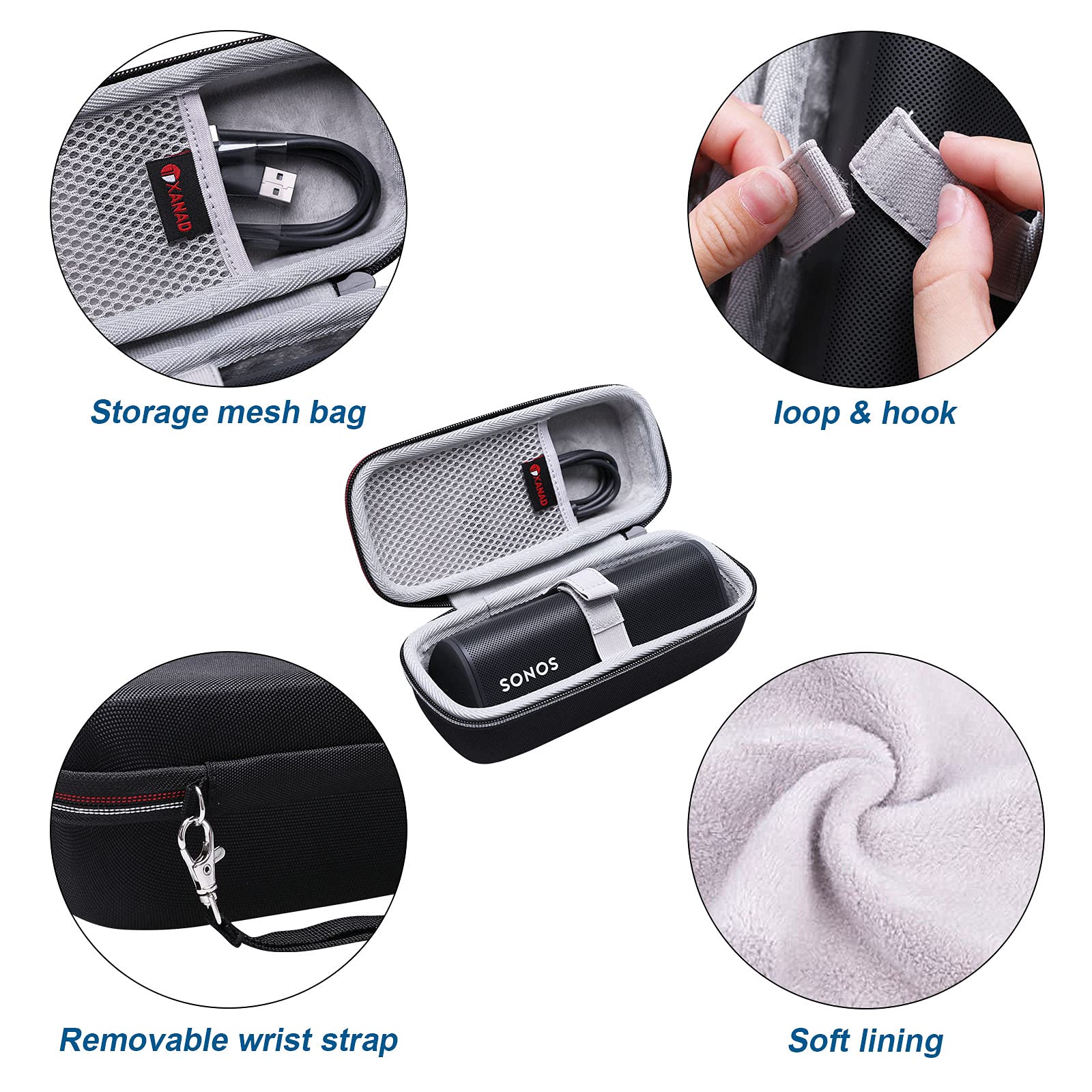 XANAD Travel Case Compatible with Sonos Roam 2/1 or JBL Flip 4 Portable Smart Speaker - Carrying Organizer Storage Bag