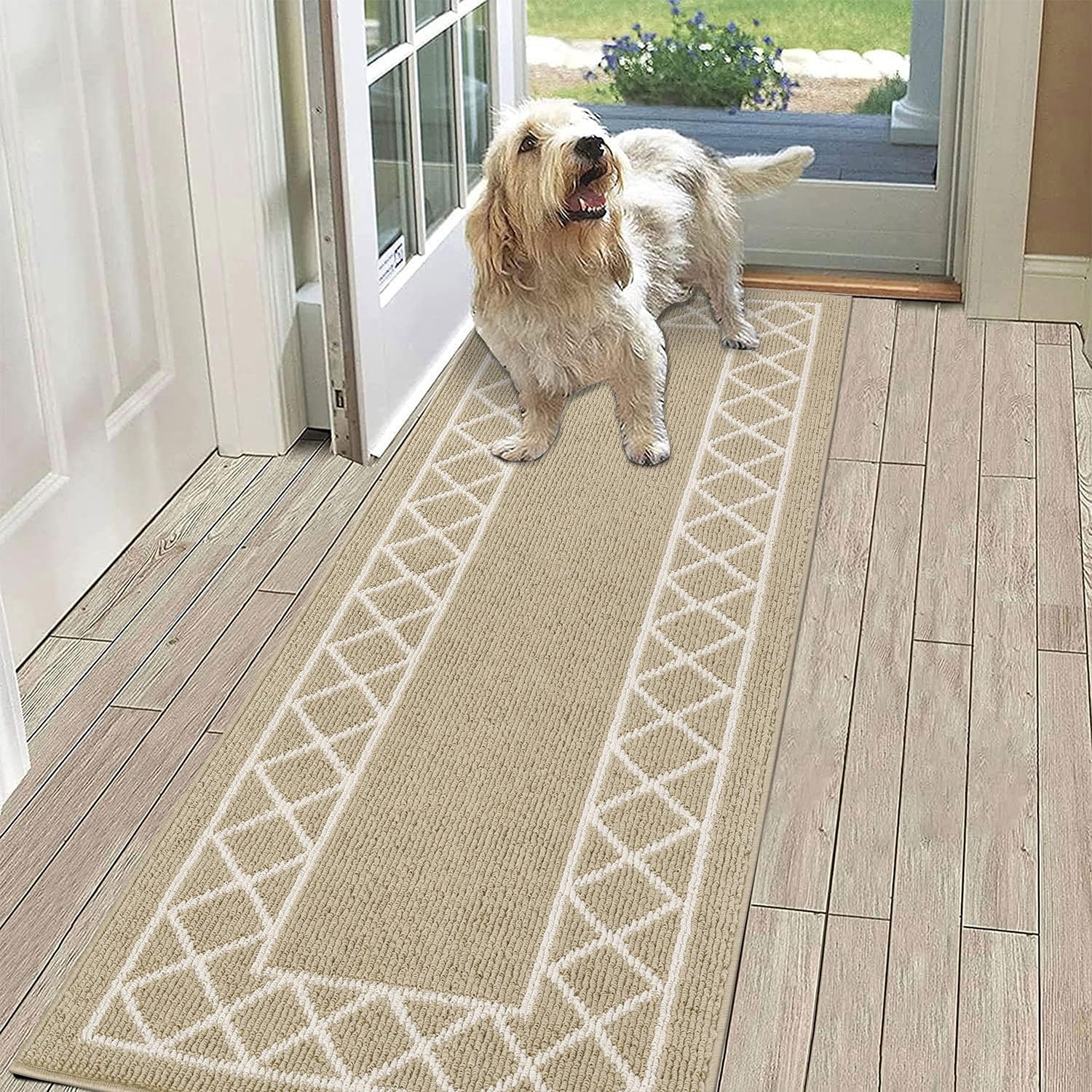 SHACOS Beige Runner Rug for Hallway 50 x 150 cm Non Slip Hall Runners Washable Hallway Runner Rug Narrow Rugs Entrance Carpet Runners for Kitchen Entryway