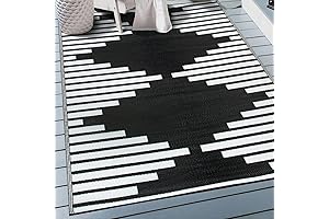 Rugshop Boho Diamond Stripe Reversible Crease-Free Recycled Plastic Outdoor Rugs Black 3x5'