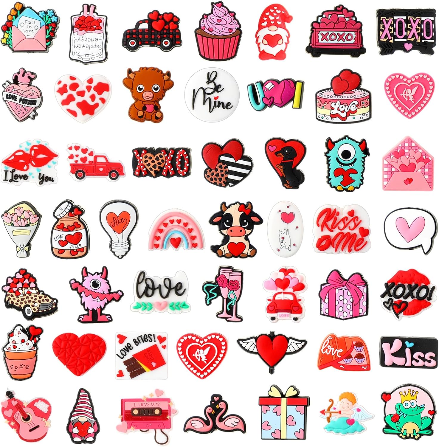 Watersay 50 PCS Valentine's Day Focal Beads for Pen Colorful Valentine Silicone Charms DIY Love Hearts Loose Spacer Beads Bracelet Necklace Making Handmade Crafts(Mix Style)