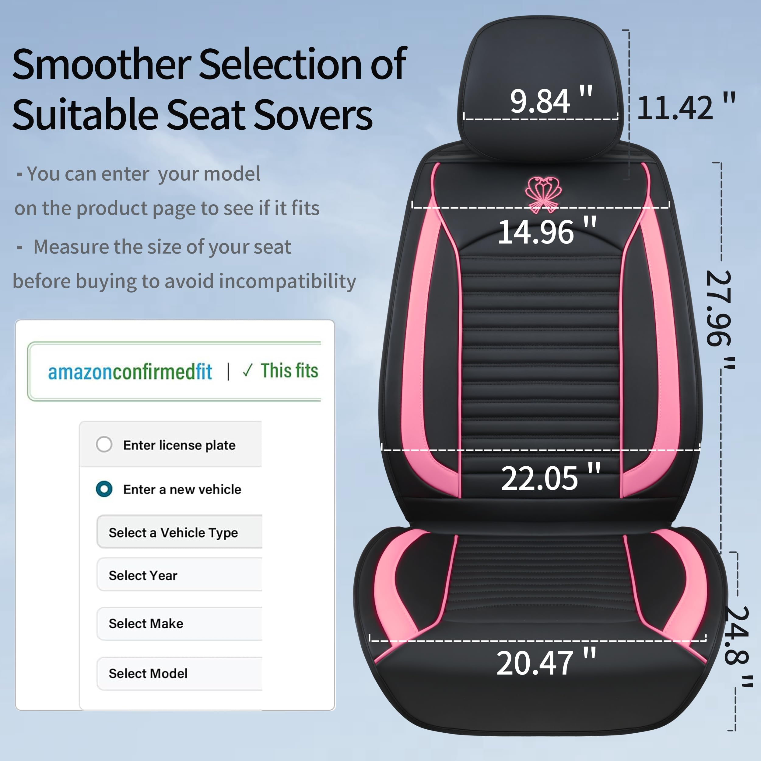 HGVKDO Universal Car Seat Covers Full Set - Waterproof, Black & Rose Girly Design, Fit Most Sedans & SUVs