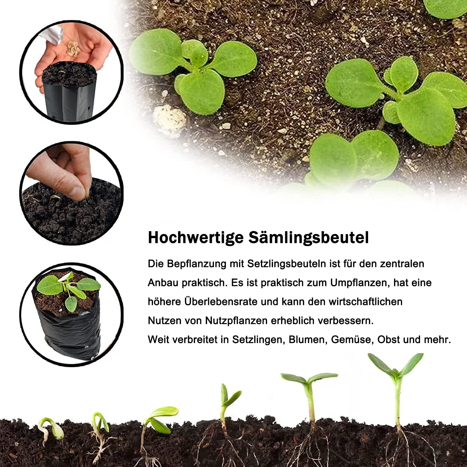 Sac de Culture Spécial 100pcs Premium PE Biodégradable avec Trou Respiratoire pour Fruits, Herbes, Fleurs - 25x30cm (DxH)