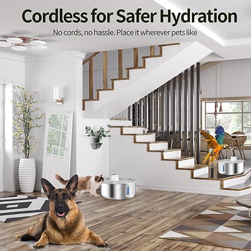Miniatura 8 de Fuente de agua inalámbrica para perros, fuente de agua inalámbrica de 5000 mAh para perros, fuente de agua de acero inoxidable para gatos y perros,